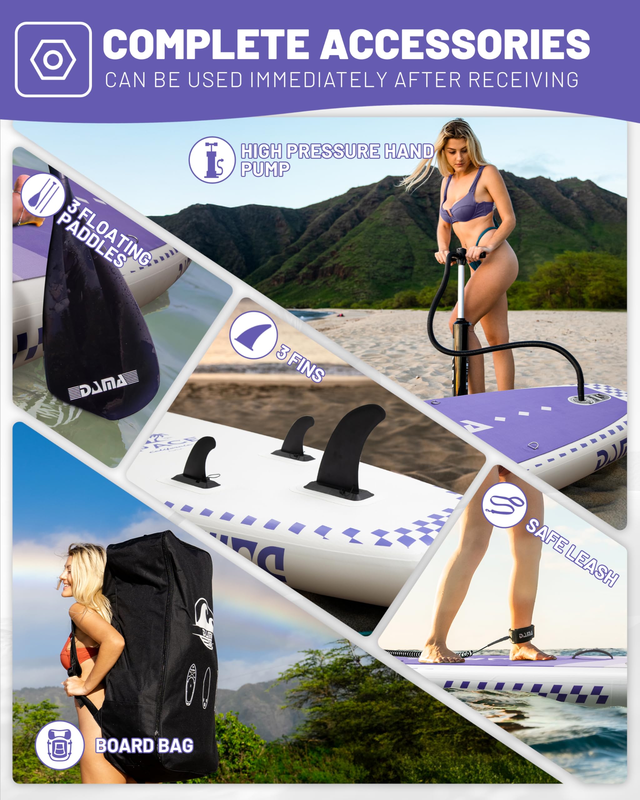 DAMA Tabla de remo inflable de 11 x 34 x 6 pulgadas, tablas de remo para adultos, ligeras y duraderas, fáciles de inflar, versátiles en estilo, totalmente funcionales, equipadas con accesorios de alta