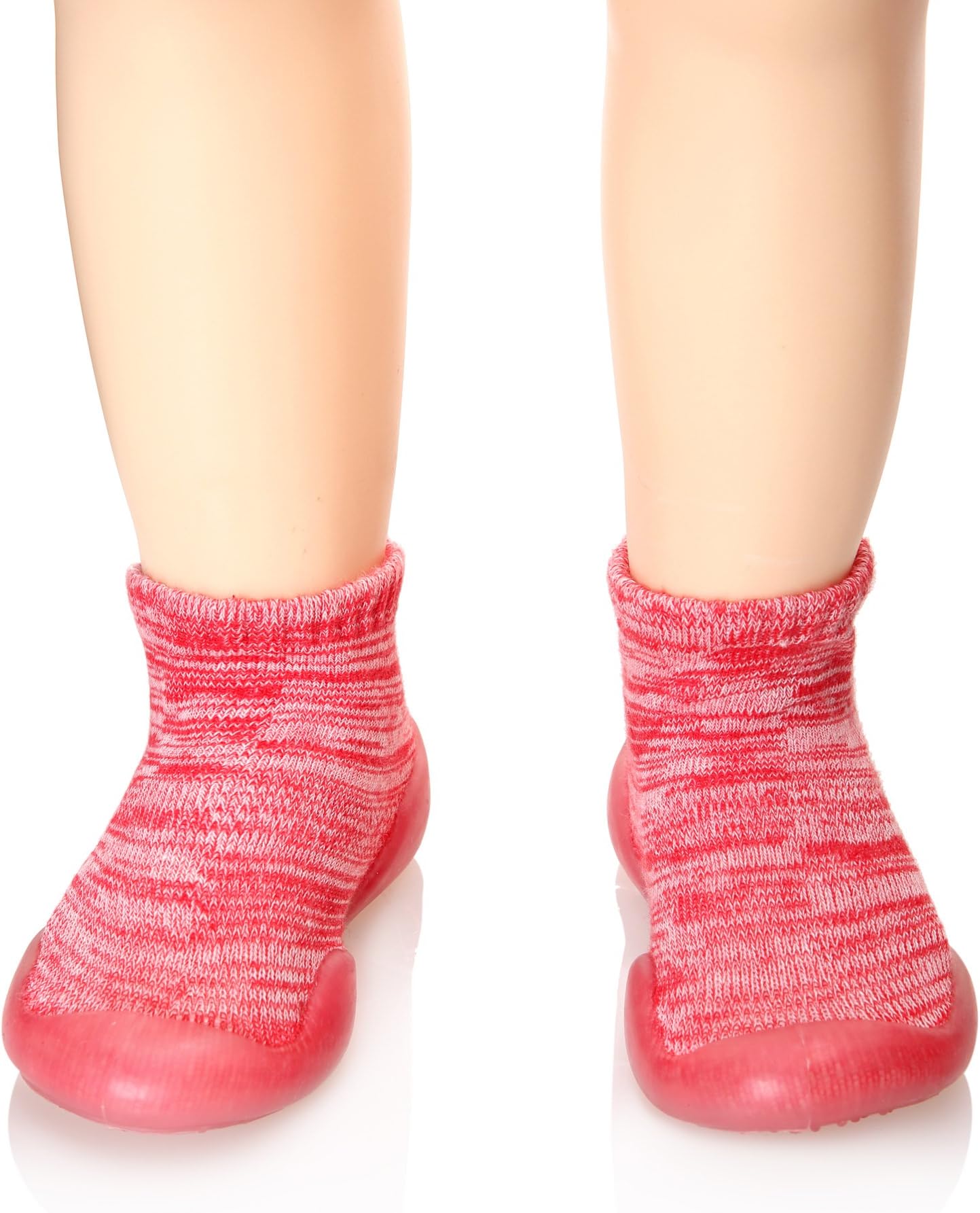 SEEYAN Kids Toddlers Moccasins Shoes Socks Non-Skid Slipper Floor Cotton Indoor Warn Soft Baby Boys Girls Shoes Socks (Red, 22-28)