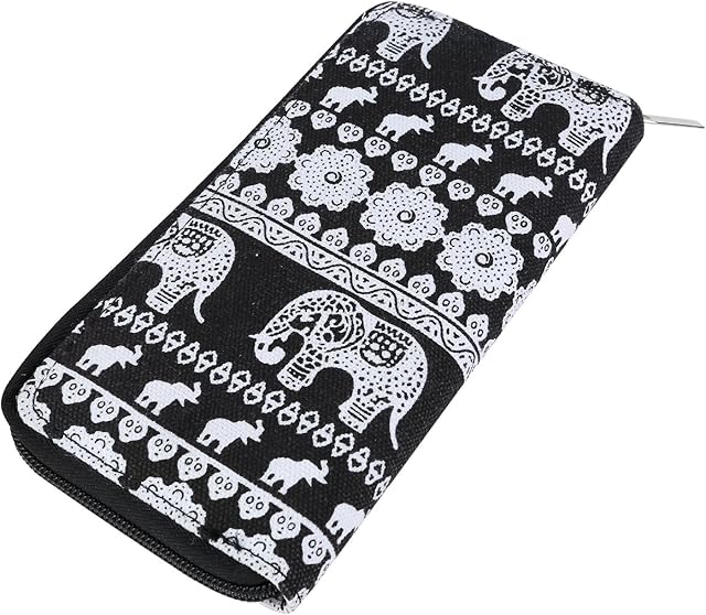 DonDon Womens Purse Pattern Elephants Black White