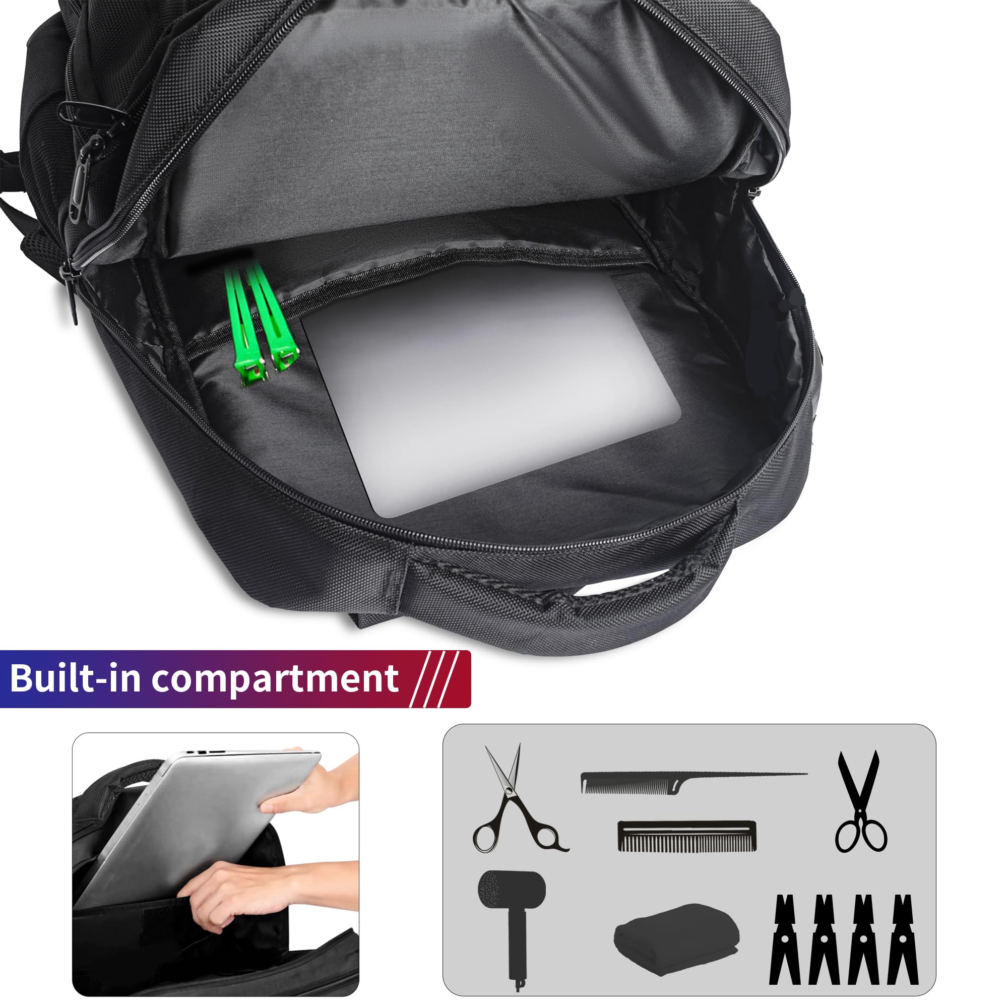 Friseur Werkzeugtasche, Clipper und Zubehör Organisator,Schwarz | Friseur Koffer, Tragbarer Rucksack für Friseurwerkzeuge, Barber Bag