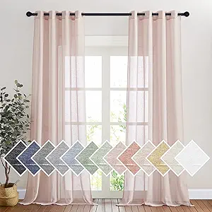 NICETOWN Linen Textured Semi Sheer Bedroom Curtains, Grommet Top Flew to Floor Thick Semitransparent Window Treatment Privacy Light Reducing for Nursery, W52 x L96, Dusty Blush, 2 Panels