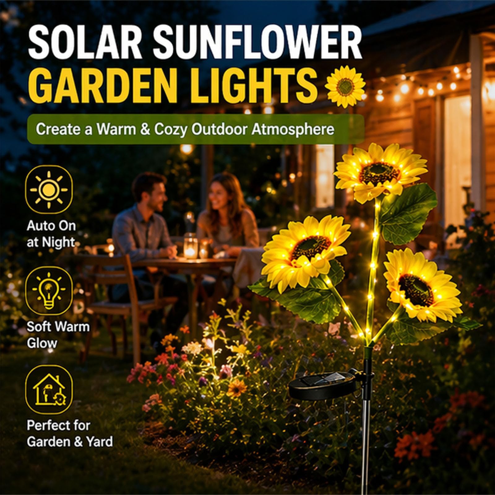 Girasoli ad energia solare per esterni, girasoli solari impermeabili per esterni, luci da giardino a forma di fiore, accensione e spegnimento automatico per giardino, cortile, patio (singolo (serie 5