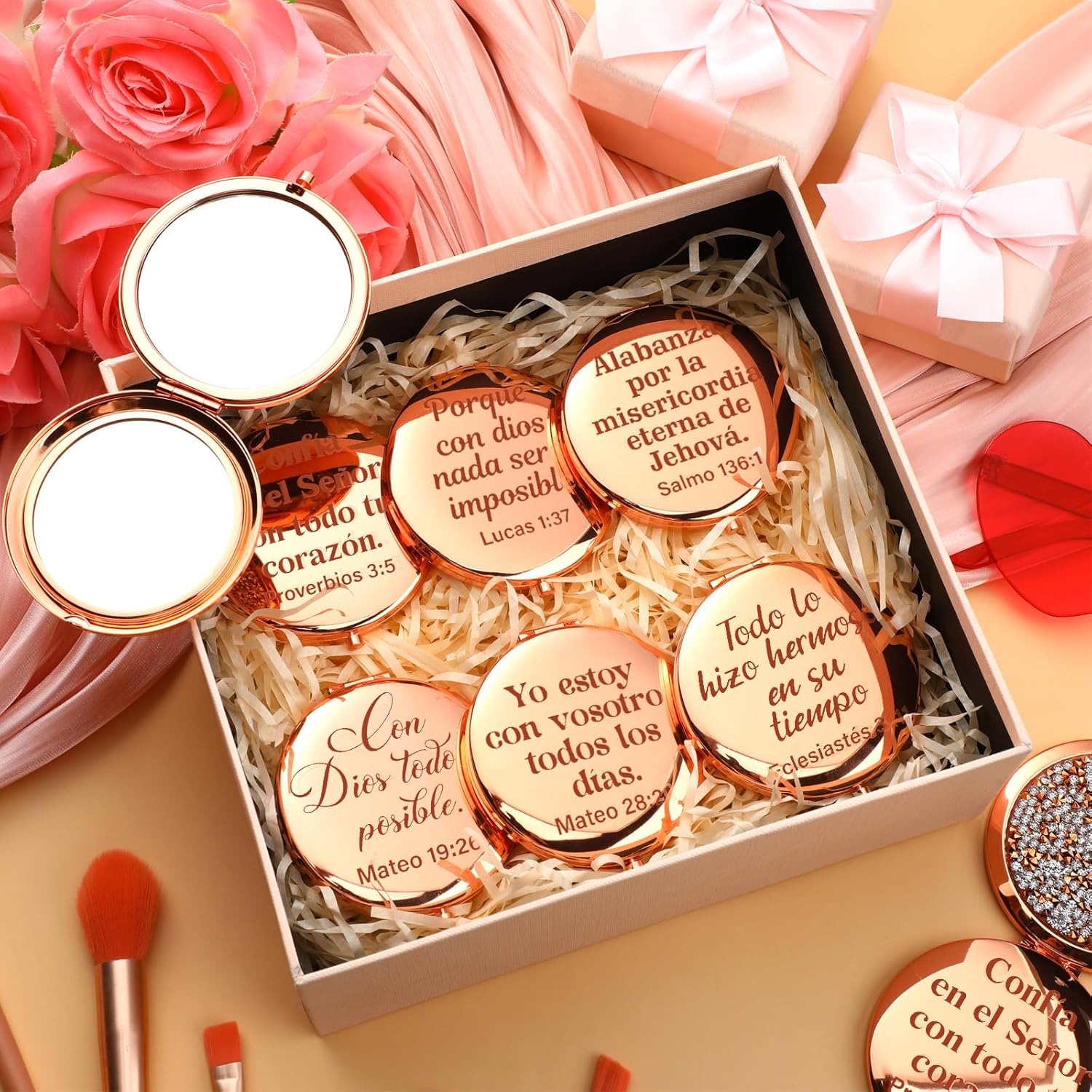 Thyle 12 Pcs Christian Pocket Compact Mirror Back to School Gifts for Women Teacher Bible Verse Makeup Mirrors First Day of School Gift for Women Church Baptism Bridal Shower Favor