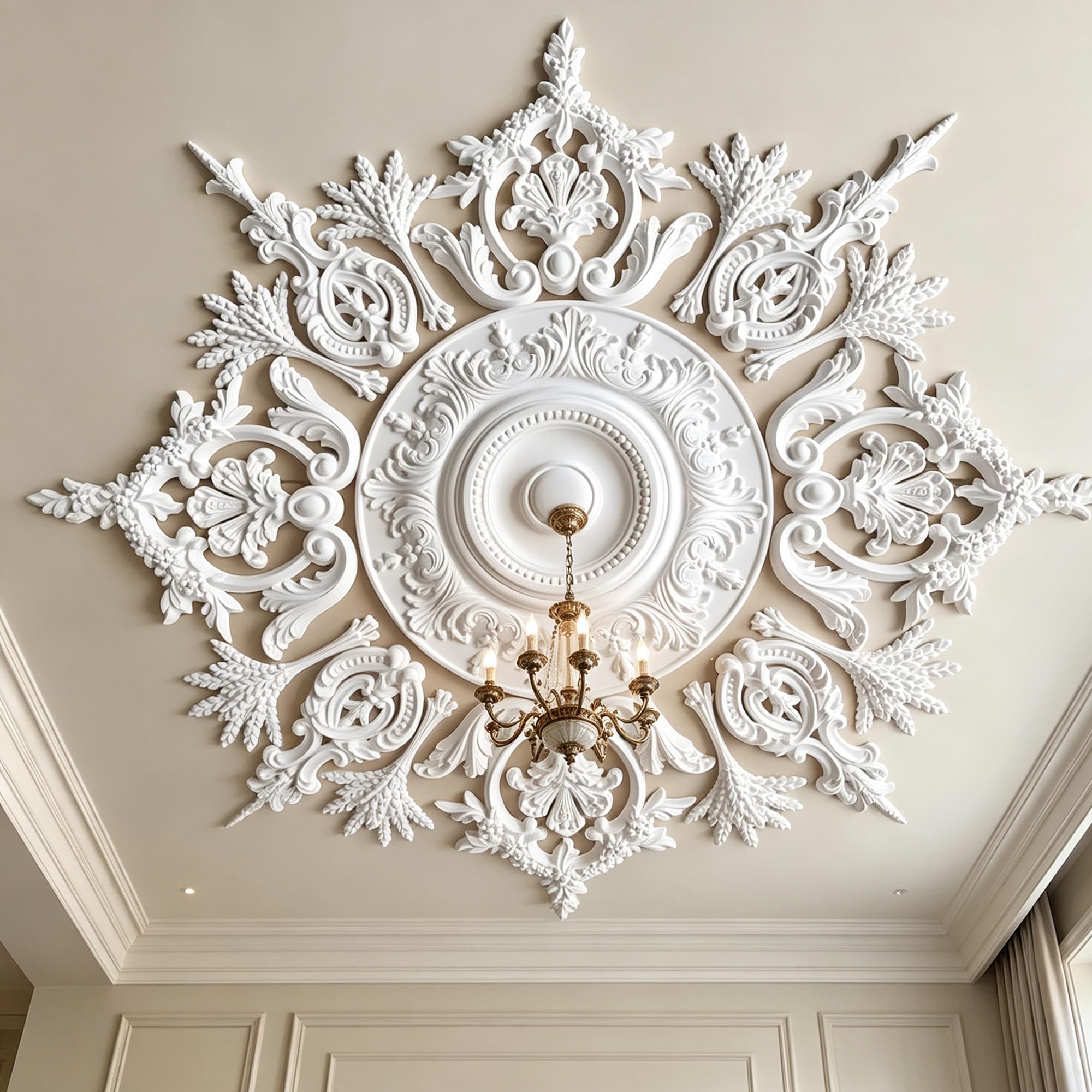 126cm Rosone Lampadario Soffitto Bianco Polistirolo Decorativo | Medaglione del Ventilatore Rotonda Moderno per Pareti Portalampada