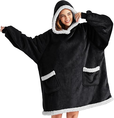 Miniatura 10 de Bedsure Manta con capucha con mangas, manta Sherpa con capucha para adultos como regalo para mamá y mujer, manta de sudadera color morado, estándar,