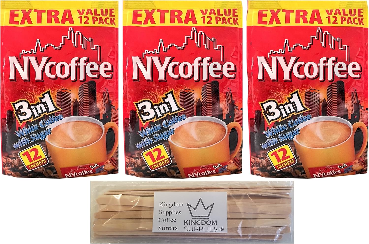 NYCoffee Instant 3 in 1 Coffee sachets Regular White Coffee with Sugar