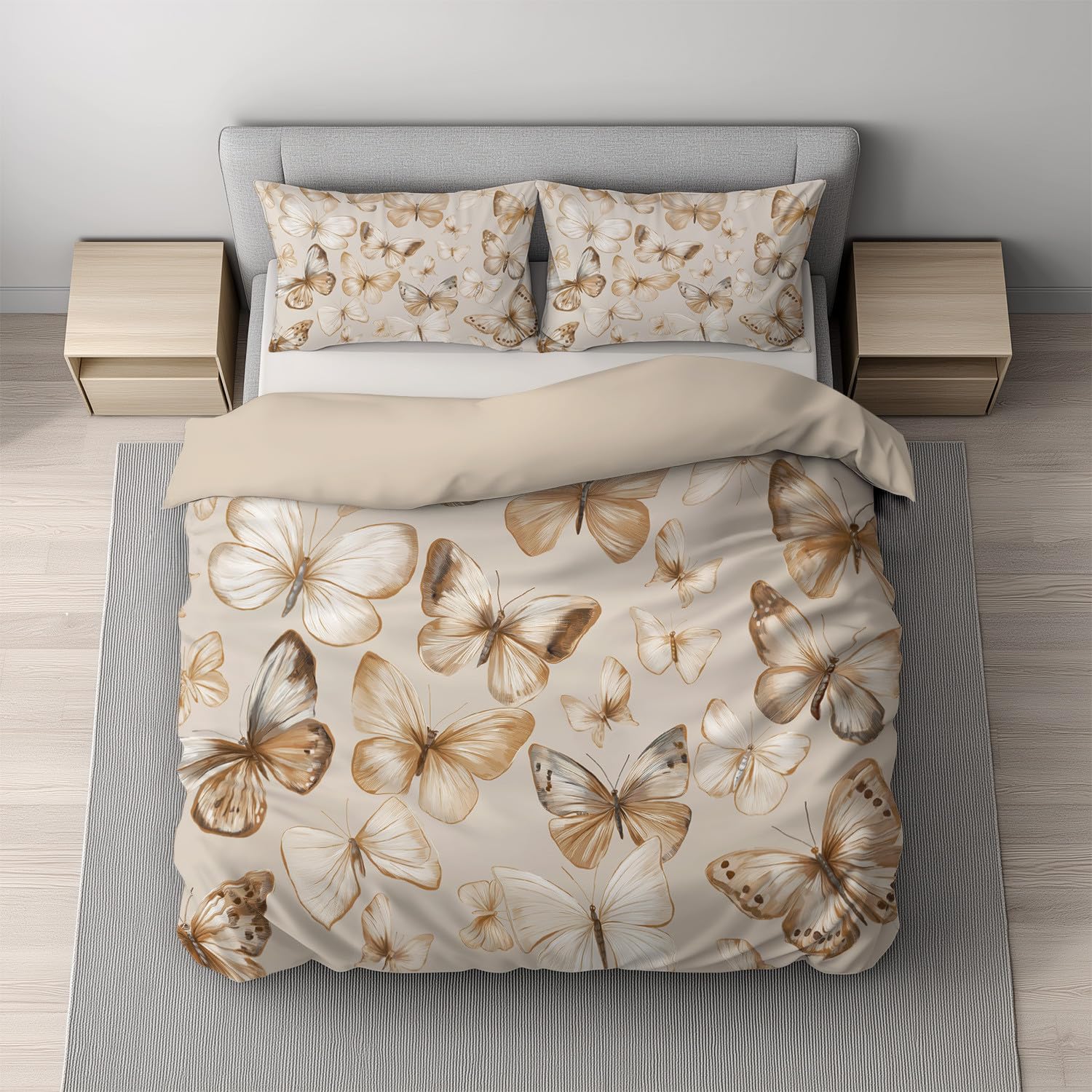 Parure de lit 240 x 260 cm microfibre housse de couette beige avec taies 80 x 80 cm