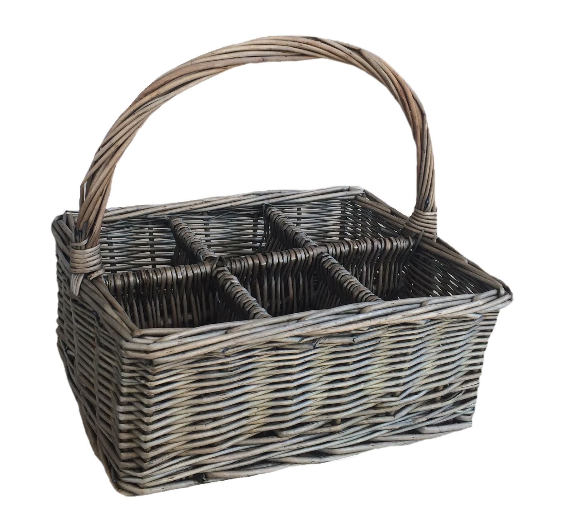 Red Hamper Antique Wash Rectangular 6 Section Cutlery Wicker Basket, Height 10cm x Width 25cm x Depth 18cm