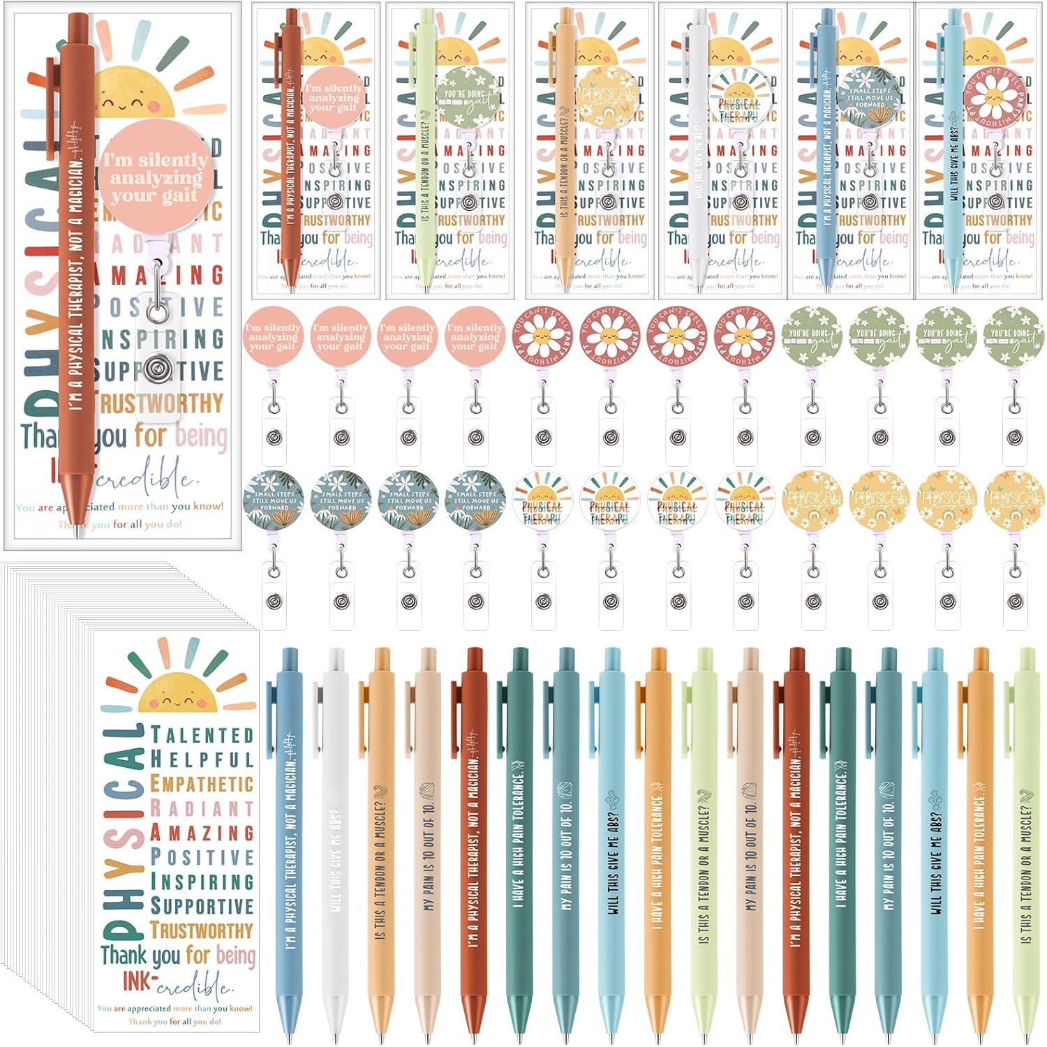 TaoBary 30 Set Physical Therapy Gifts Pt Pens Physical Therapy Retractable Badge Reel and Inspirational Card Therapist Thank You Gift for Pt Month Pta Ot Medical Doctor Nurse