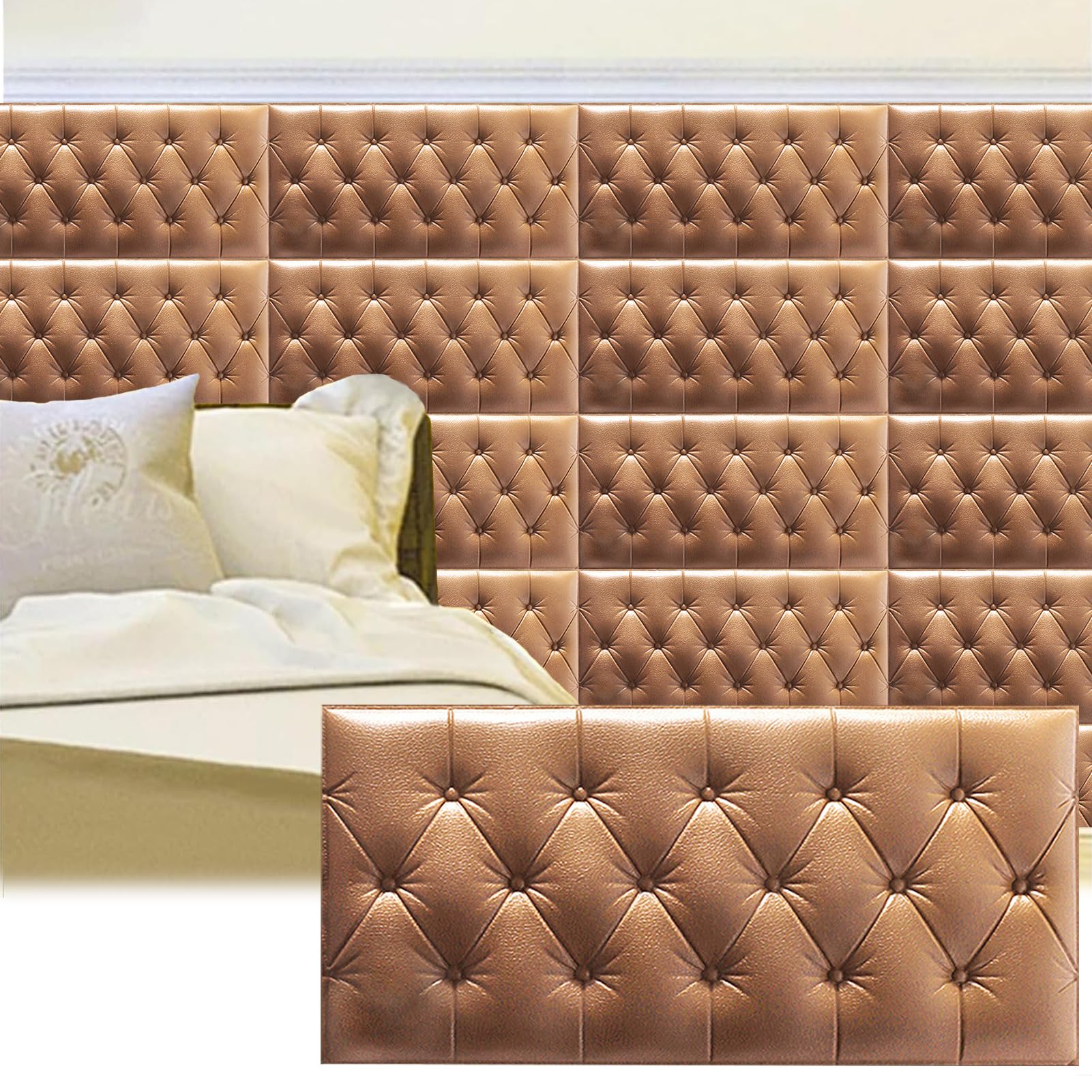 3D Anti-Collision Wall Padding Peel and Stick Headboard Padded, Self-Adhesive Cushion Upholstered Wall Panels for Bedroom Nursery Playroom Wall Mats