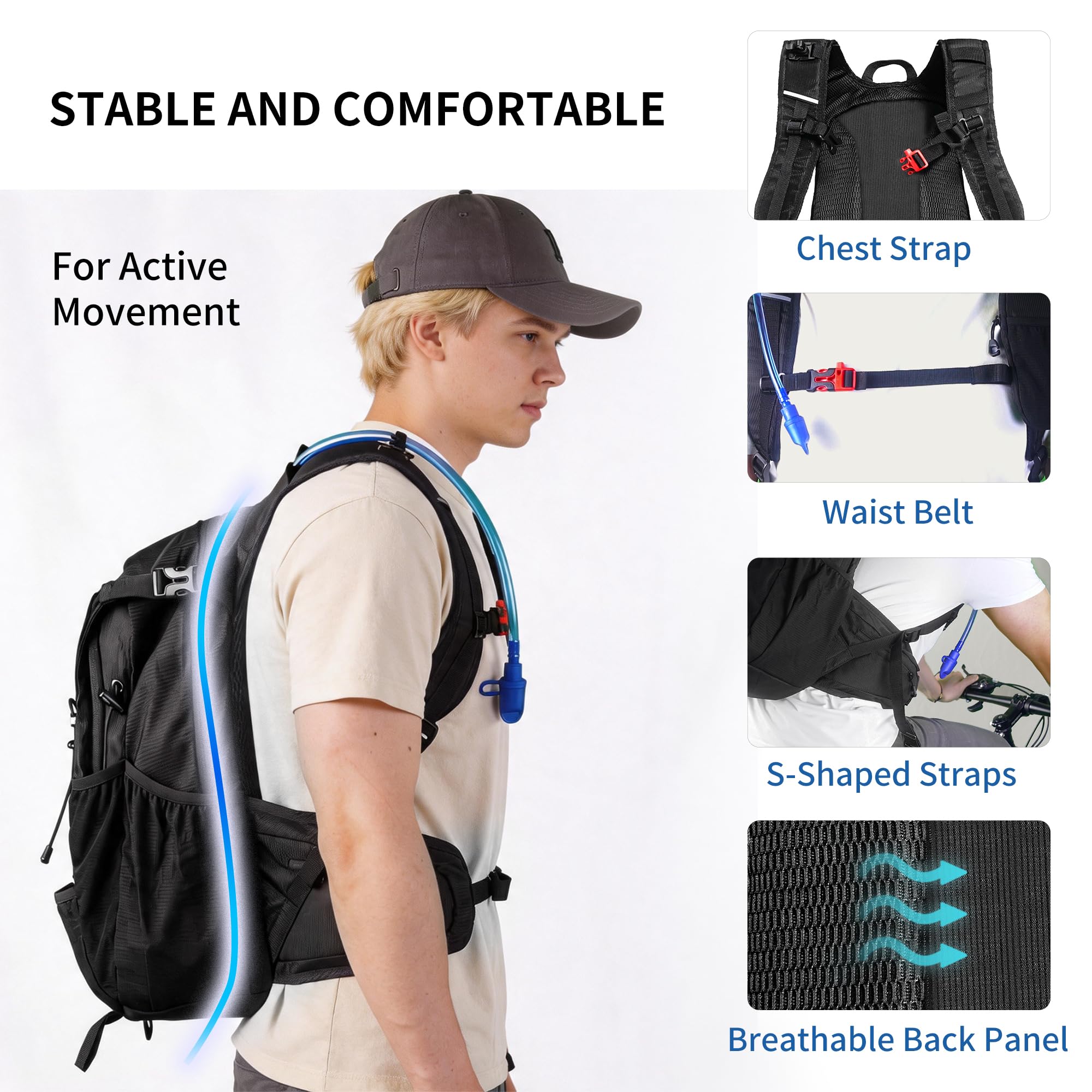Origem Zaino Idrico da 22L con Sacca iIdrica 3L e Copertura Antipioggia, Zaino da Trekking Resistente all'acqua con Porta Casco, Tasca per Cellulare e 10 Scomparti Ideale per Ciclismo Trekking e Corsa