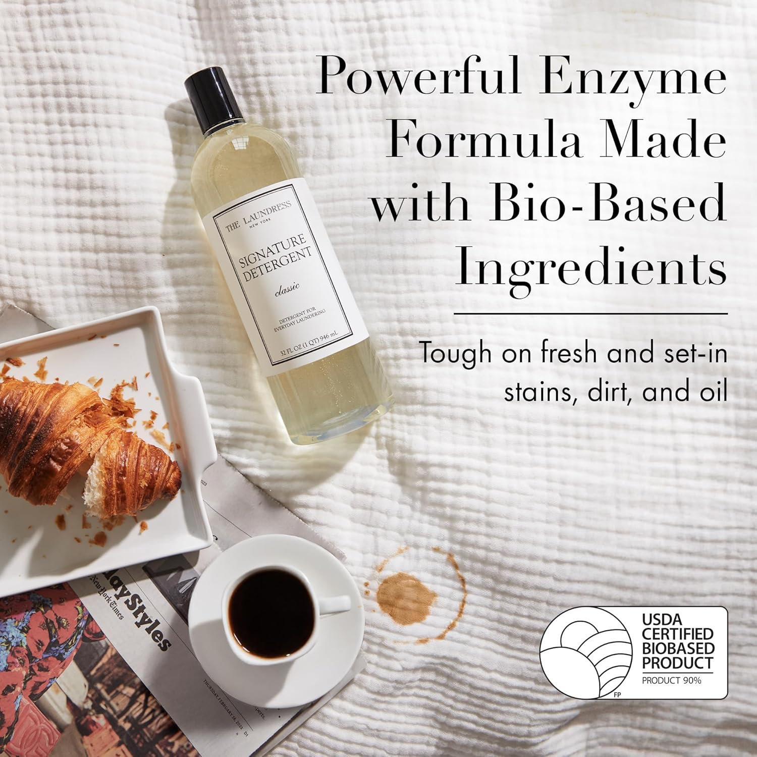 The Laundress Luxury Laundry Detergent, 31 Loads, Scented Signature Classic Fragrance, Concentrated Triple Enzyme Deep Cleaning and Targeted Stain Remover, 96% USDA Biobased Product - Image 4