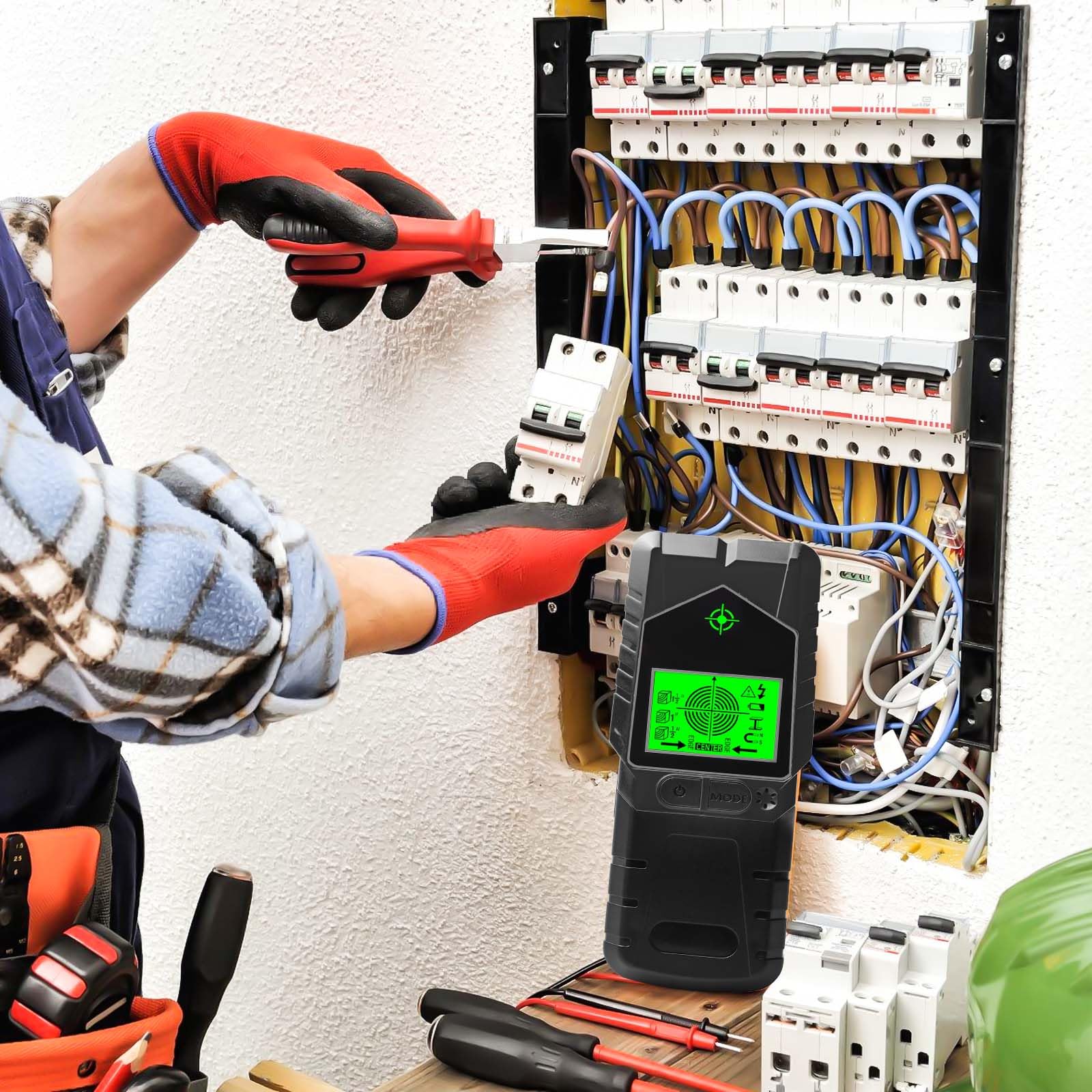 Localizador de líneas, 6 en 1, escáner de pared, detector de líneas, buscador de cables multifunción, con pantalla LCD y alarma, detector de metales para encontrar líneas eléctricas, vigas de madera