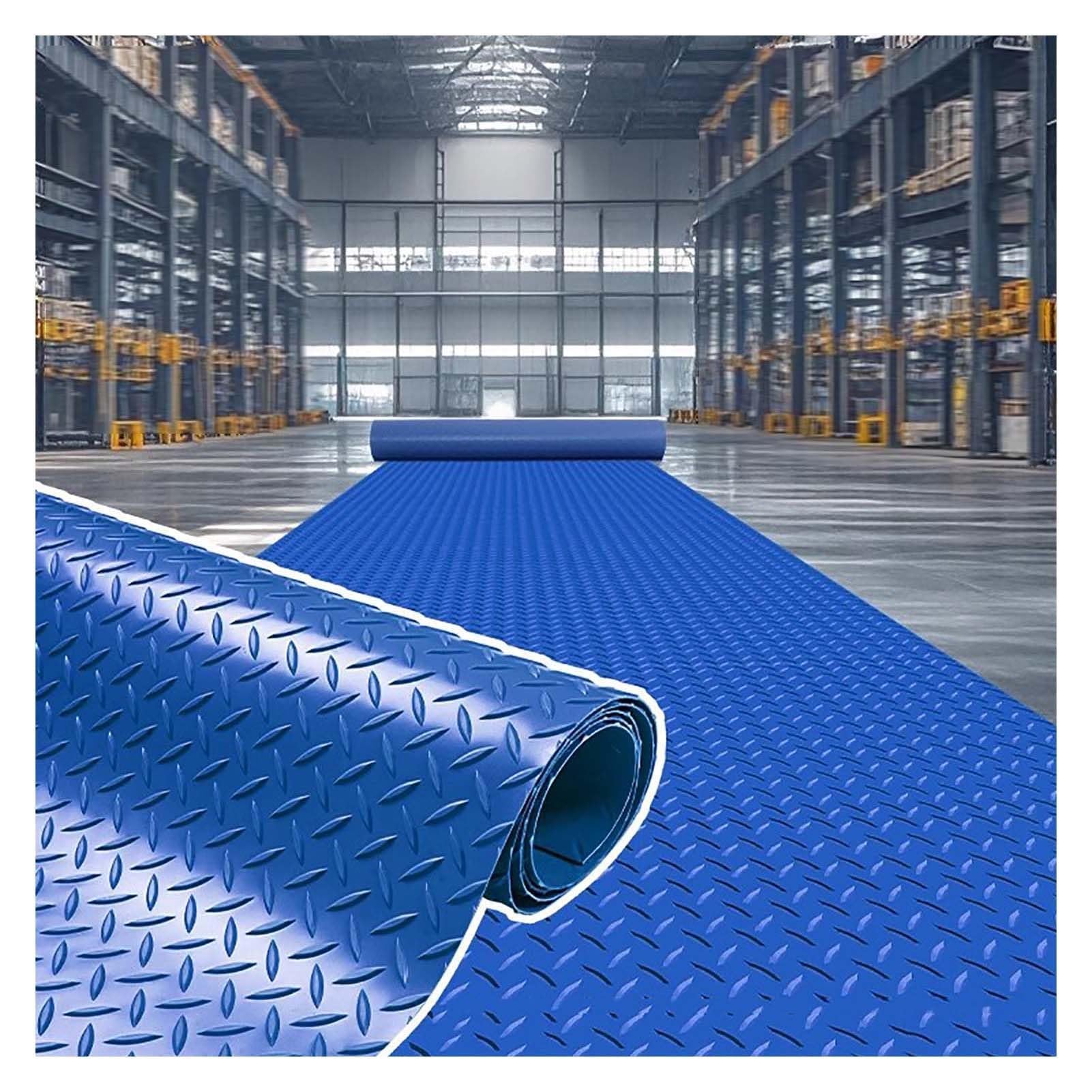 Schwerlast-Gummibodenmatte (PVC-Gummi), rutschfest & Wasserdicht, Mit Schlauch Abwaschbar – Garage, Werkstatt, Gewerbeküche, Lager & Laufwege(Blue,100x100cm/39.4x39.4in)