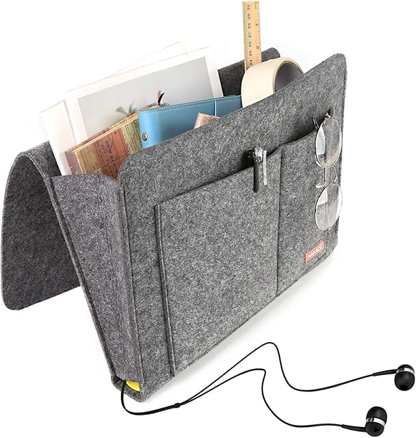 HAKACC Bedside Storage Pocket, Bedeside Organiser Felt Bedside Caddy with 7 Pocket for Bed Rails Sofa Organising Pad Magazine Books