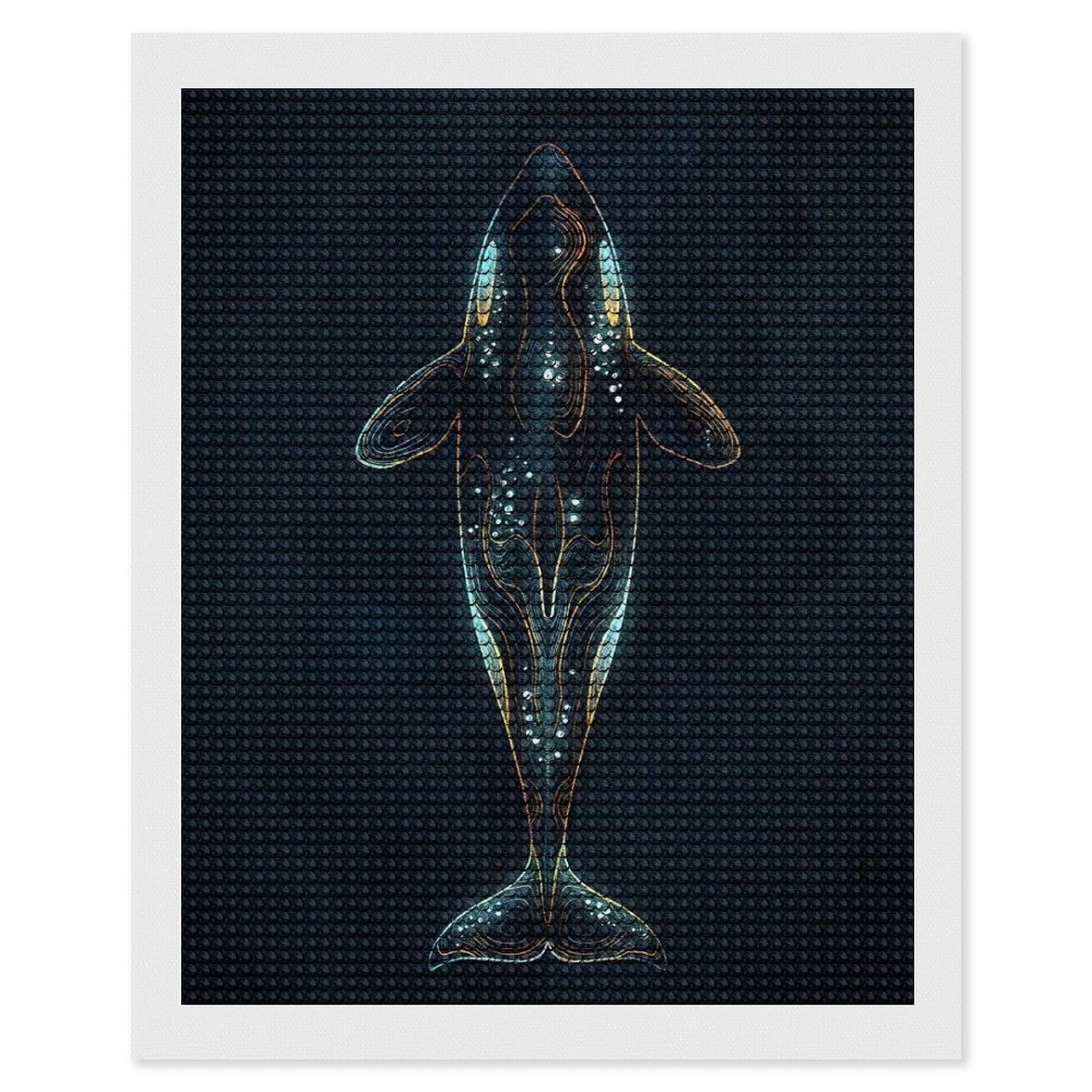 Junmoney Abstract Orca Whale Illustration Full Drill Diamond Painting Kit 16"x20", Sparkling Round Gems, Decorate Your Room, Mindful Craft Activity