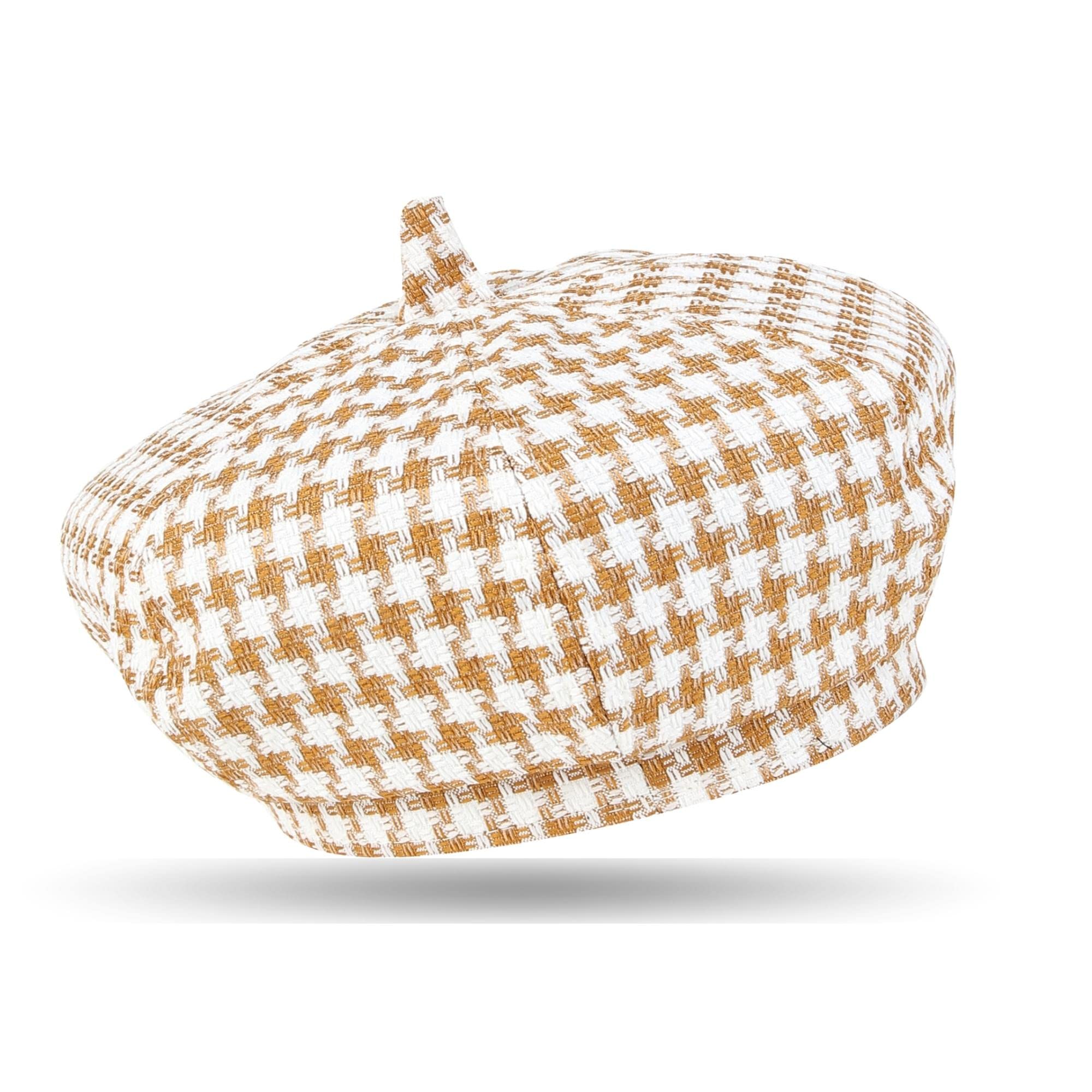 iSWEVENFrench Beret Cap All Season Unisex Artist Newsboy Hats, Ascot Cotton British Style Adjustable Women's Caps (WBC8112, Free Size)