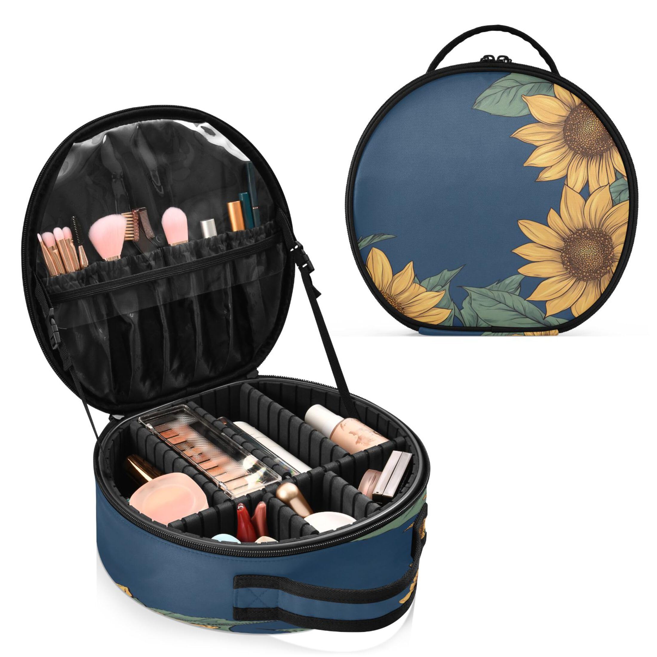 Takiito Sunflowers Travel Makeup Case Portable Makeup Box Artist Cosmetic Case Organizer With Adjustable Dividers