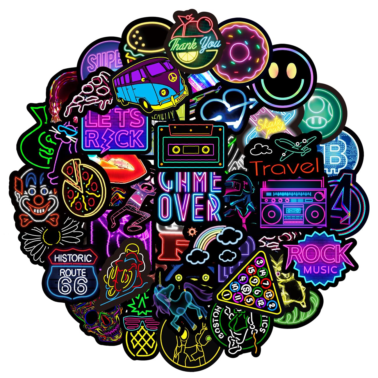 Neon Stickers, Cool Graffiti Stickers for Teens Adult, Waterproof Vinyl Decals for Laptop Water Bottles Skateboard Bike Car Helmet Travel Luggage Guitar Toy Phones DIY Party [50 PCS]