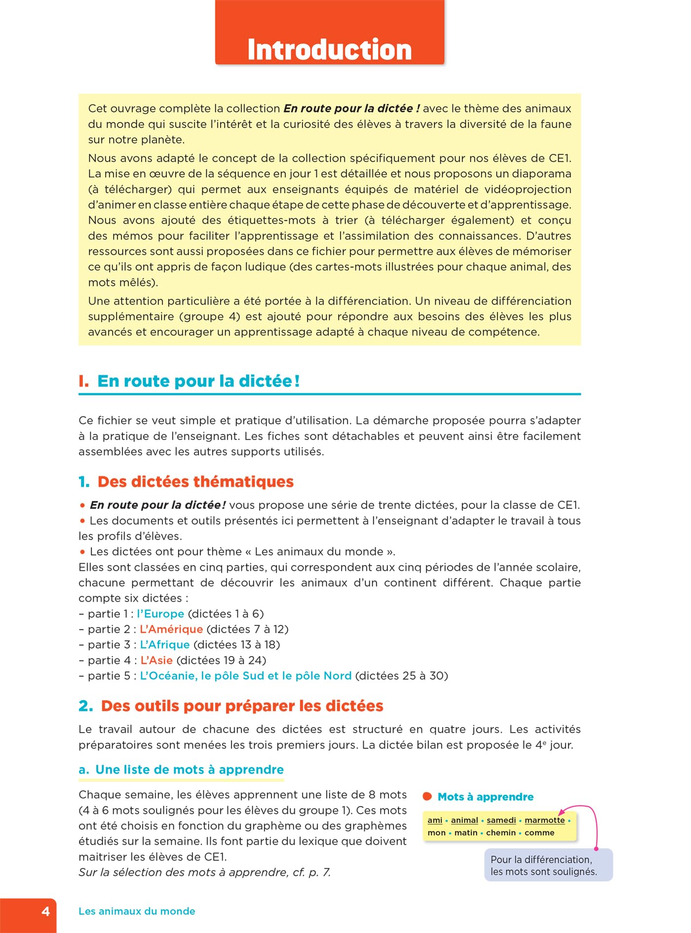 En route pour la dictée ! CE1 - Les animaux du monde - Ed. 2024 - Fichier de l'enseignant