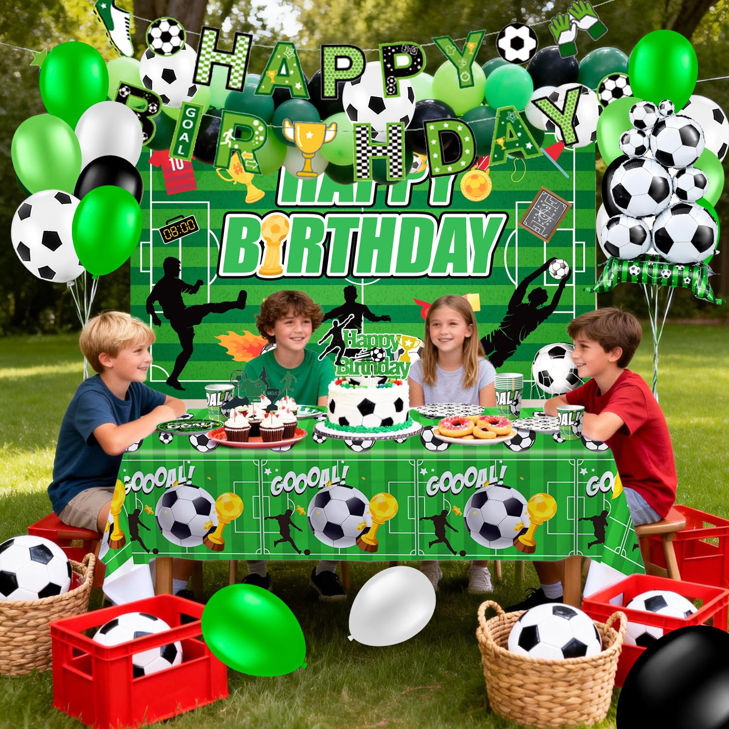 Forniture per Feste di Calcio,137 Pezzi Stoviglie per Feste di Calcio Compleanno Calcio Decorazioni Set Tema Calcio per Piatti Tazze Palloncini Striscioni etc Decorazioni per Festa Tema Calcio