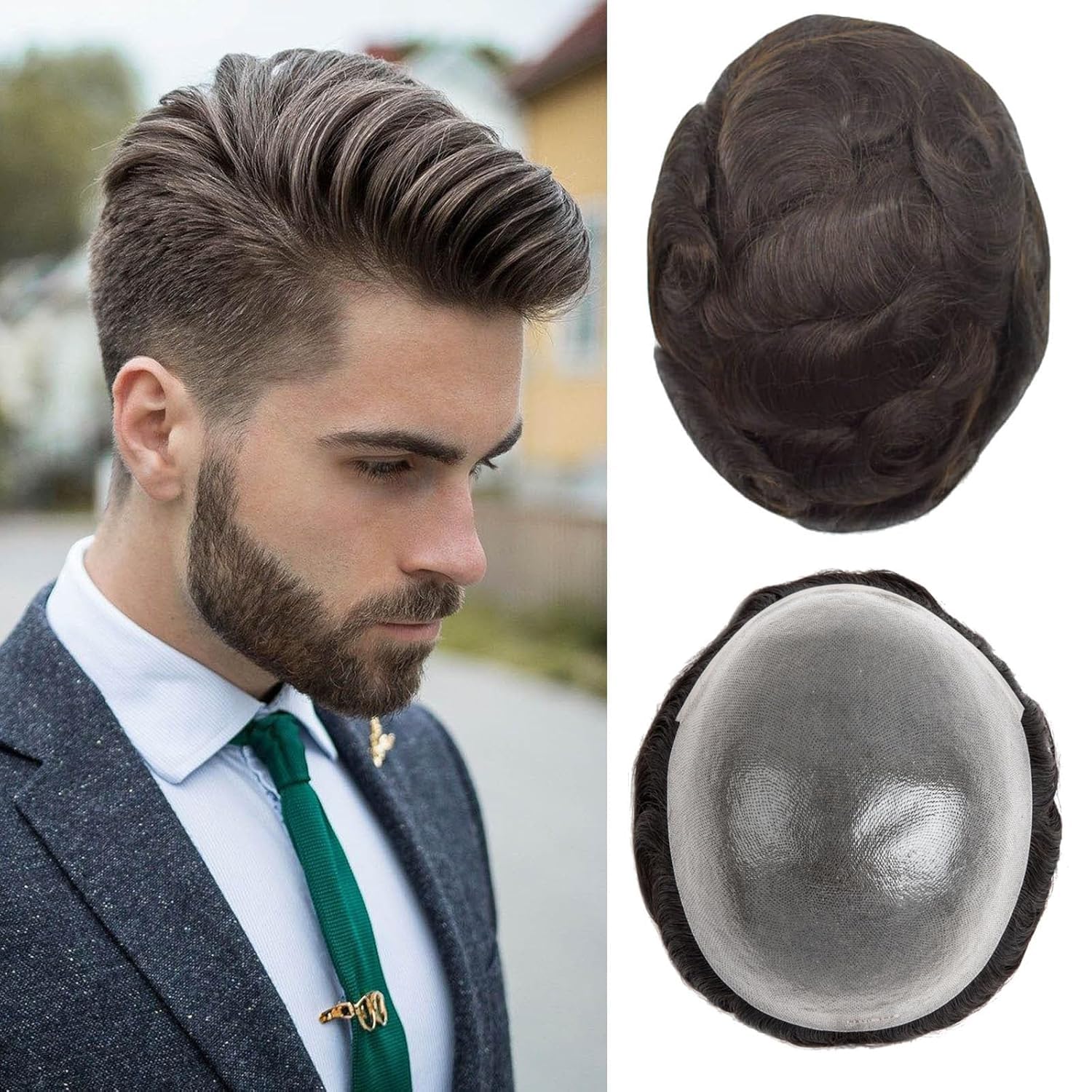 Toupee For Men 0.1mm Poly Skin Human Hair System For Men Men'S Toupee V-Loop Knots Durable Pu Toupee Human Hair Mens Wig Base Size 8X10 Inch 120% Density (#3)
