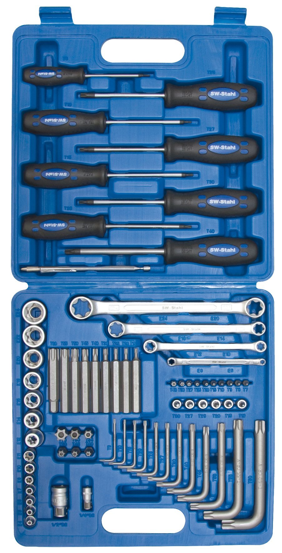 SW-Stahl 04490L Kit d'Outils - Jeu de Clés et Douilles pour Véhicules | Assortiment complet d'outils à main, set d'outils polyvalent pour réparation automobile, compatible avec divers modèles