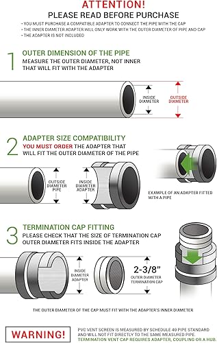 Vista 9 de Raven R1508 Termination Cap Vent Cover Mesh Screen, Round Furnace PVC Pipe Stainless Steel Roof Vent Cap, Drain Screen 2" Inner & 2-3/8" Outer