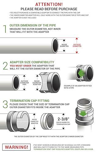 Miniatura 9 de Raven R1508 Tapa de terminación de ventilación de malla con cubierta de ventilación tubo de ventilación de PVC para horno redondo tapa de