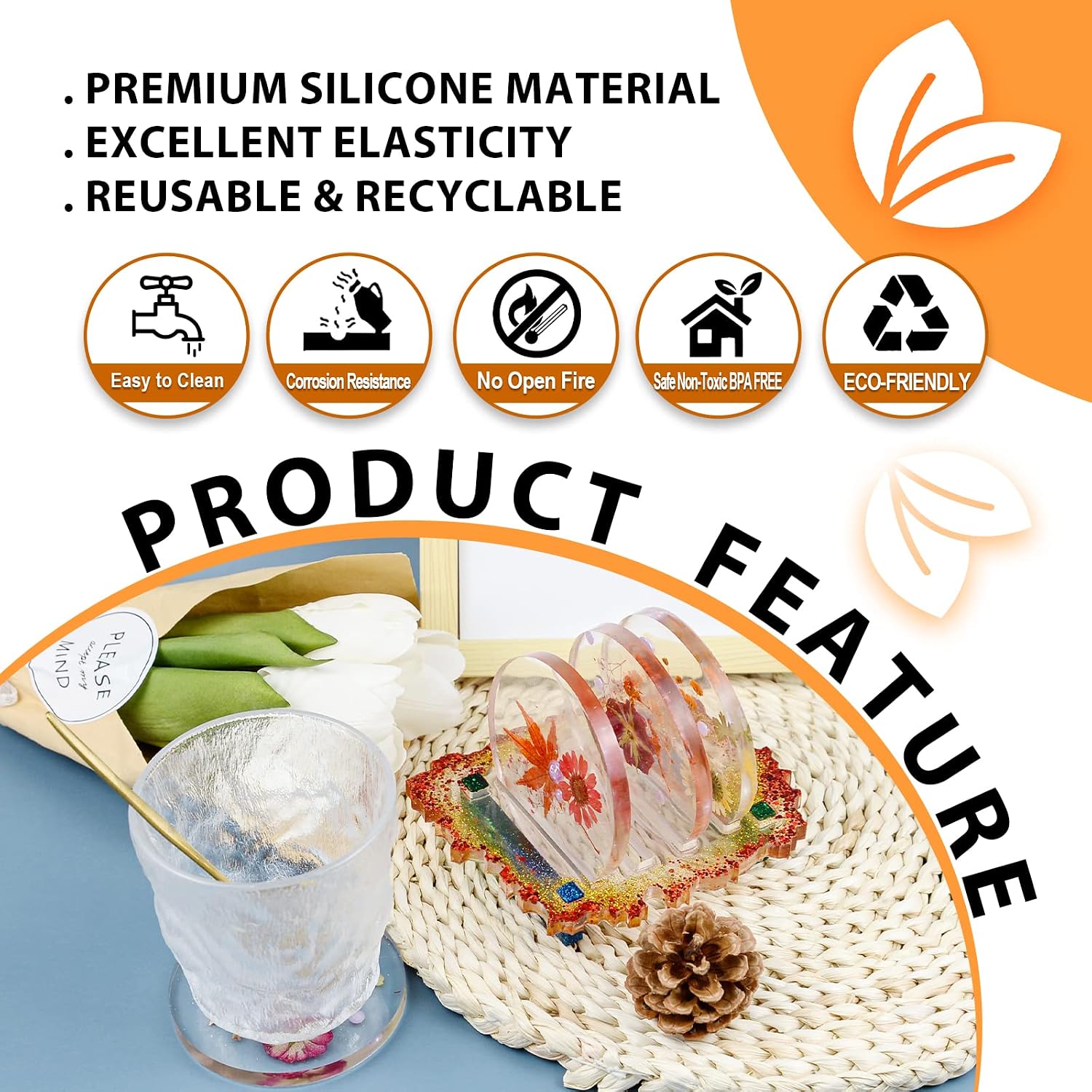 Resin Coaster Molds, 4 Pcs Coaster Molds for Epoxy Resin with a Coaster Storage Holder Stand Molds, Round Cup Mat Molds Coaster Silicone Molds for Resin Casting, Coaster Resin Molds.