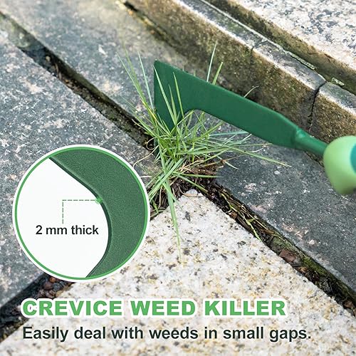 Miniatura 4 de Desbrozadora de grietas, extractor de malas hierbas en forma de L de 11 pulgadas con mango de goma ergonómico, herramienta de deshierbe de grietas