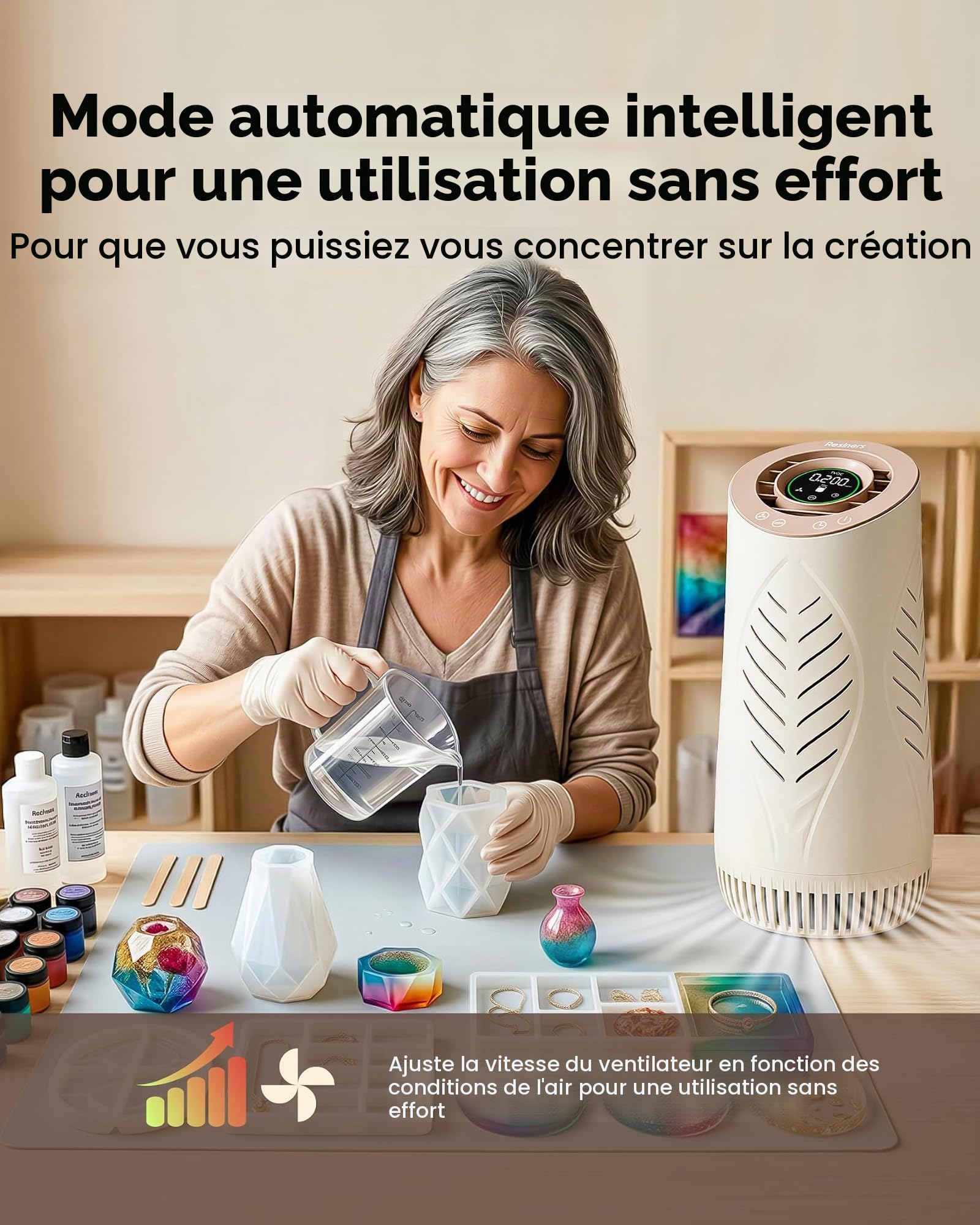 Resiners Purificateur Air avec Filtre HEPA H13 Époxy