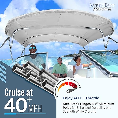 Miniatura 4 de NEH - Cubierta superior de barco Bimini de 4 arcos con postes de soporte traseros de 67-72 pulgadas de ancho, a prueba de decoloración, lona marina