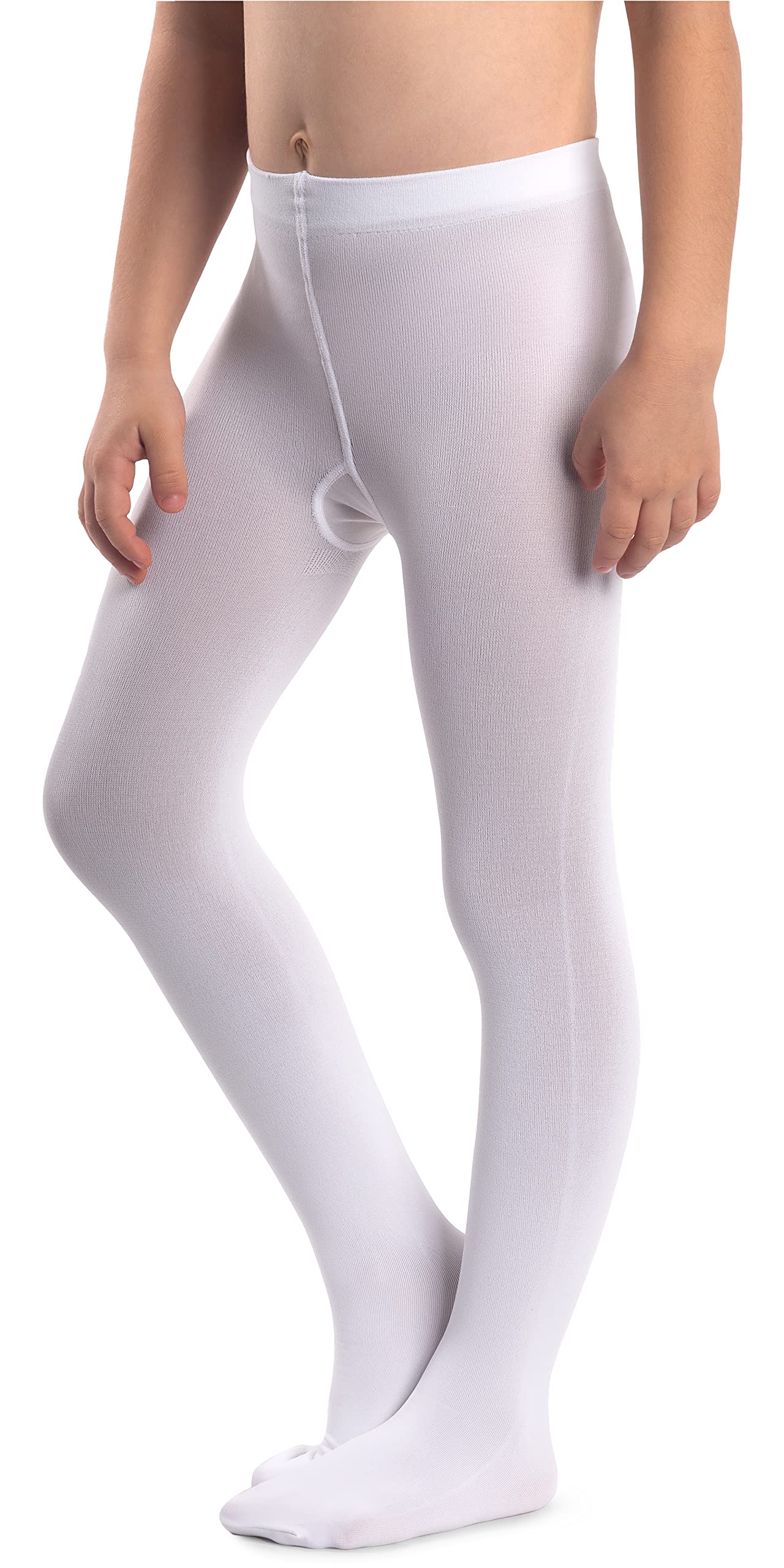 Noq Girls Bianco Thick Pantyhose Corina Plain 120 Den Warm Footed Leggings Kid Nursery Ballet Dance Class Opaque Tights, 4/5 Years