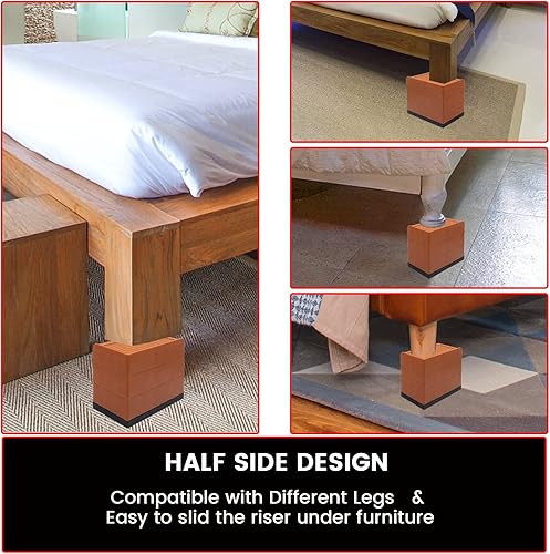 Miniatura 3 de MYMULIKE Elevadores de cama de 2 o 3.8 pulgadas, paquete de 8 unidades rectangulares de gran tamaño para patas de 7 pulgadas, resistentes bloques de