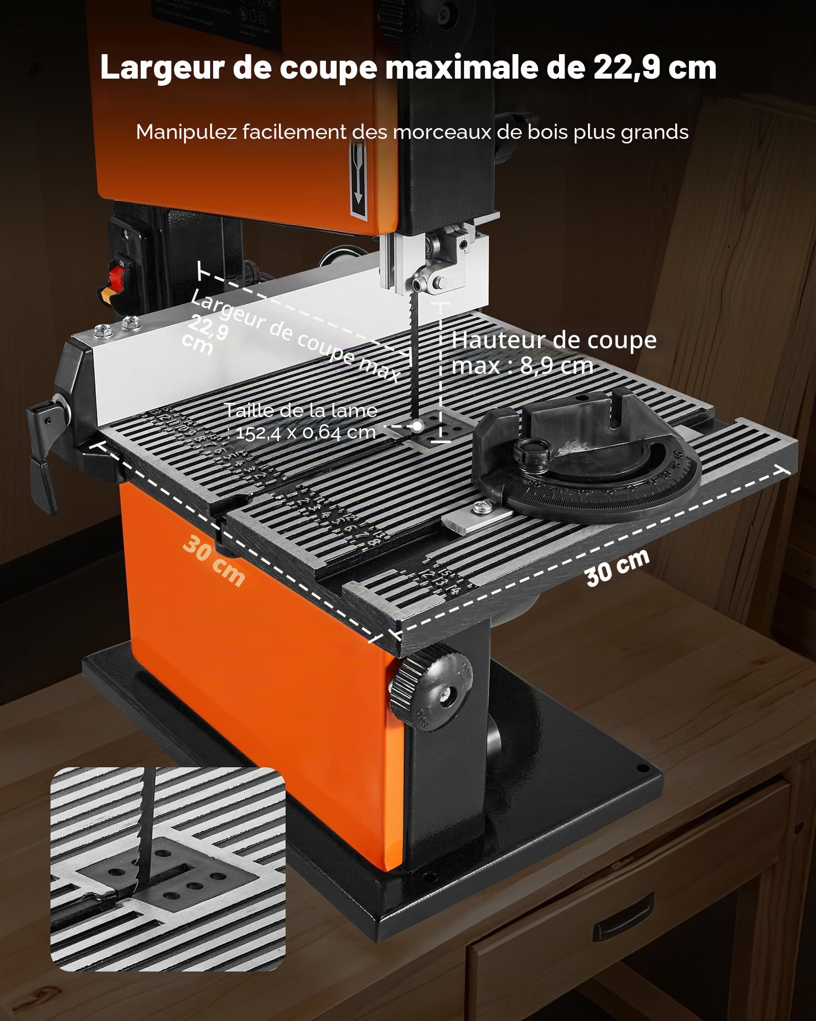 VEVOR Scie à Ruban Bois 373 W, Largeur de Coupe 229 mm, Hauteur de Coupe 90 mm
