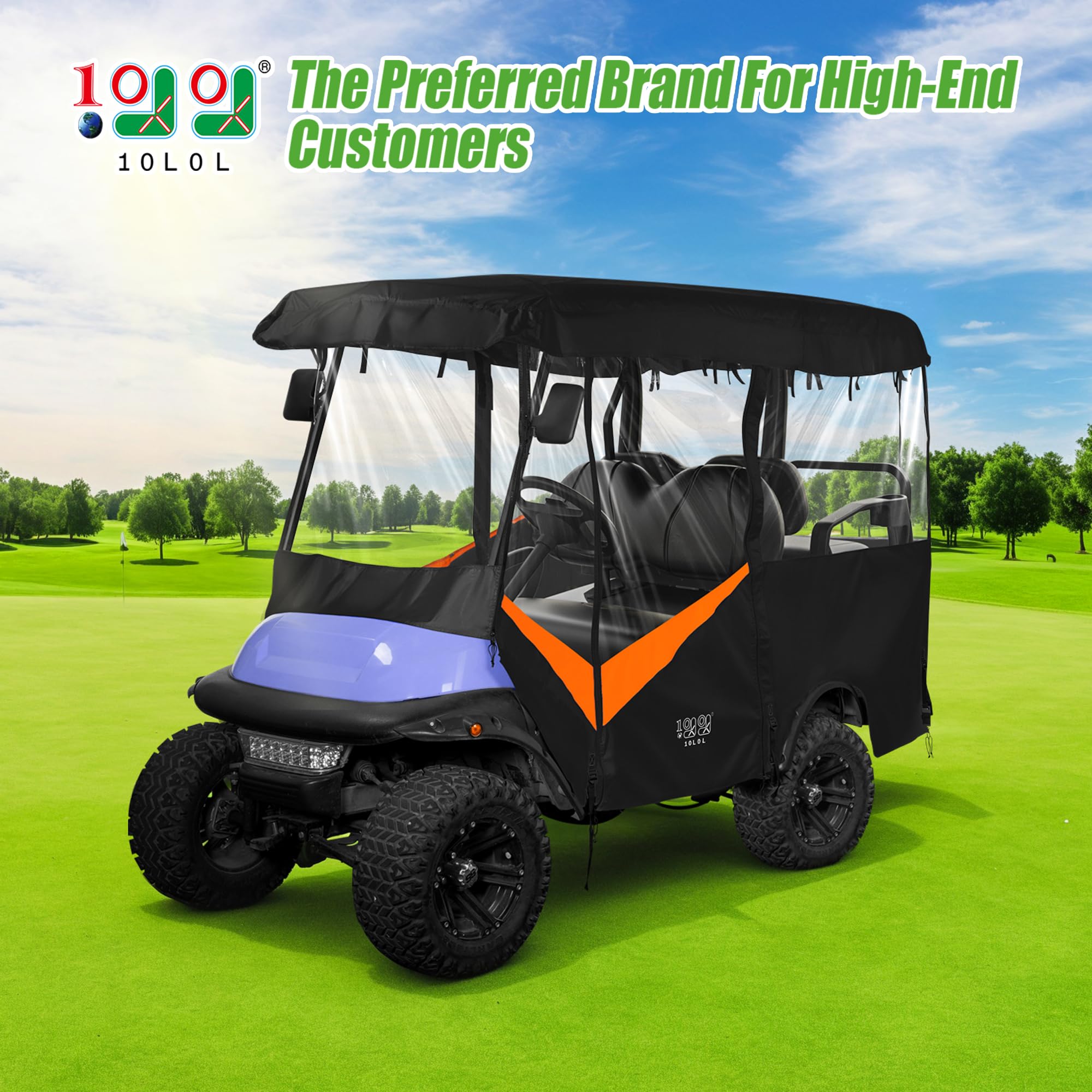 10L0L Uniwersalna obudowa na wózek golfowy - pasuje do samochodów Yamaha, EZGO i Club Car (4 pasażerów) - wodoodporna osłona z poliestru 600D, wiatroszczelna konstrukcja, 4 przezroczyste okna