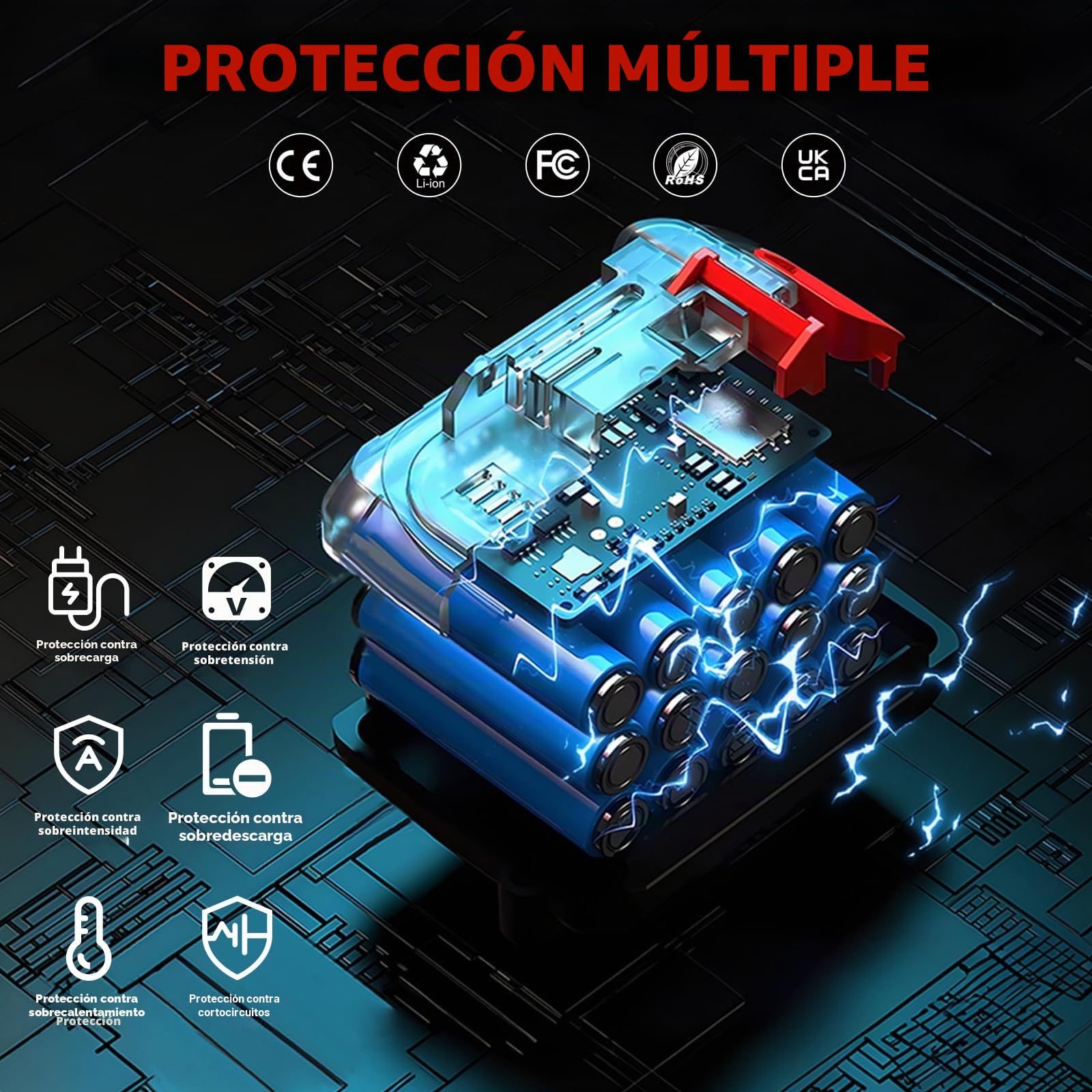 21V Batería de Litio con Cargador, 1x 6000mAh, para Herramientas ONEVAN | 21V aumento de voltaje, BMS protección múltiple, indicador LED, paquete de baterías para herramientas ONEVAN, plug-and-play
