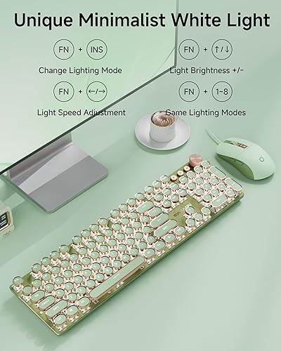 Miniatura 4 de EWEADN - Combo de teclado y mouse con cable para máquina de escribir, teclado mecánico para juegos estilo máquina de escribir, teclados LED