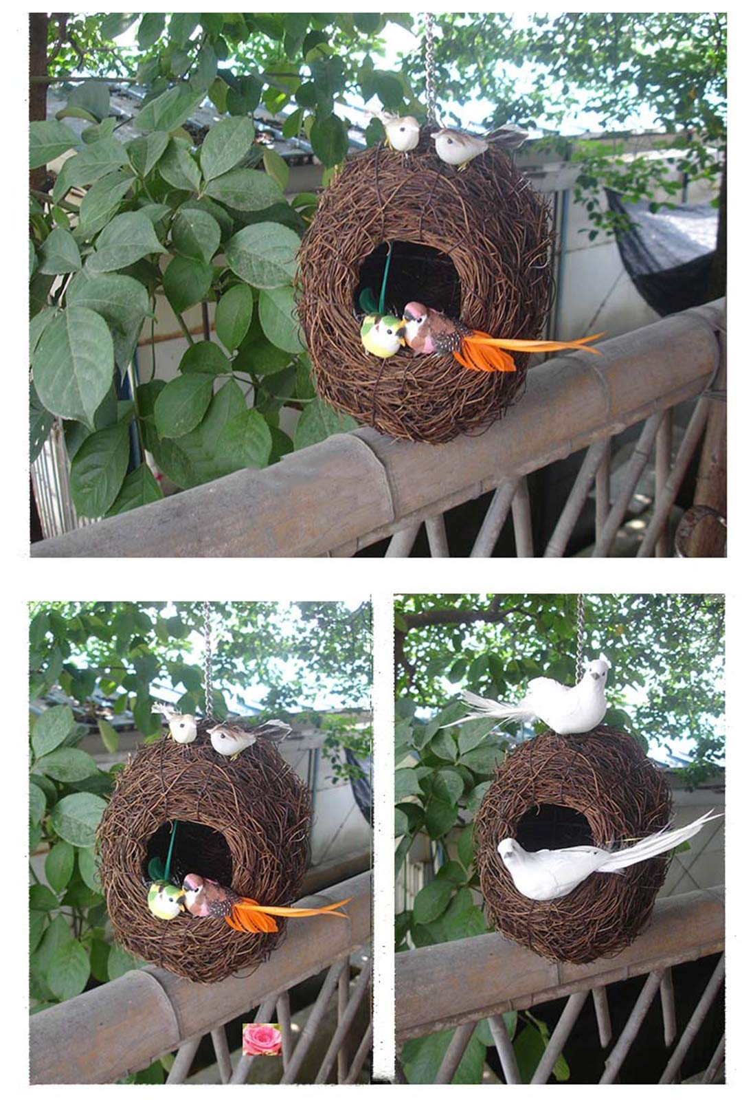 in Fibra Artificiale Cordino a Catena, Casetta per Uccelli Calda da Giardino con Balcone, 30x20 cm (Size : 20x15cm)