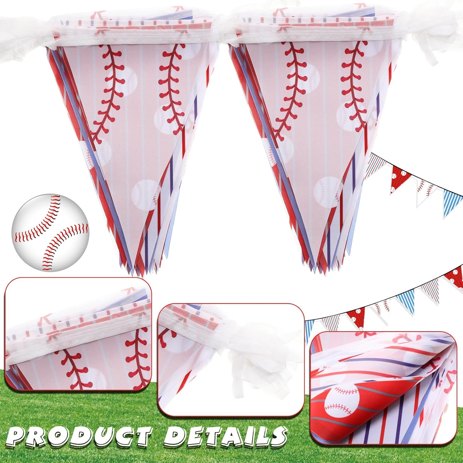 VitalCozy 4 Pcs 131 ft Baseball Pennant Banners Party Decorations Triangle Baseball Flags Garland Bunting for American Ball Sport Game Decor Birthday Camp BBQ Party Supplies Home Outdoor Hanging