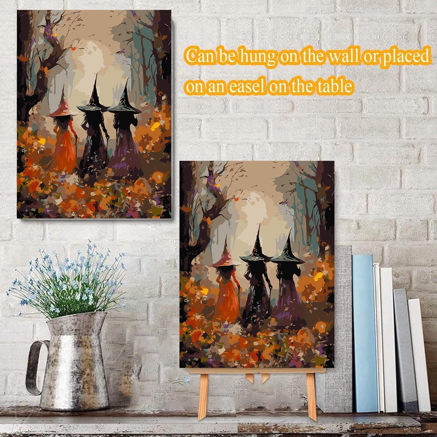 Meothan Gerahmtes Malen-nach-Zahlen-Set für Erwachsene, Halloween, Malen nach Zahlen für Erwachsene und Anfänger, Malen-nach-Zahlen-Set auf Leinwand mit Rahmen und Staffelei für Heimdekoration, 30 x