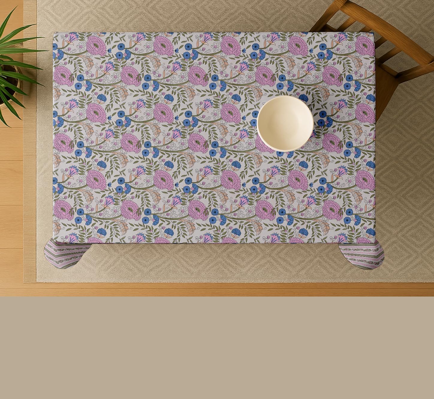 Floral Design Tablecloth - Pink 54X54 Inch Cotton Twill Dining Table Cover, Perfect for 4 Seater Tables, Durable, Washable, Wrinkle Resistant, Ideal for Festive Occasions & Gatherings