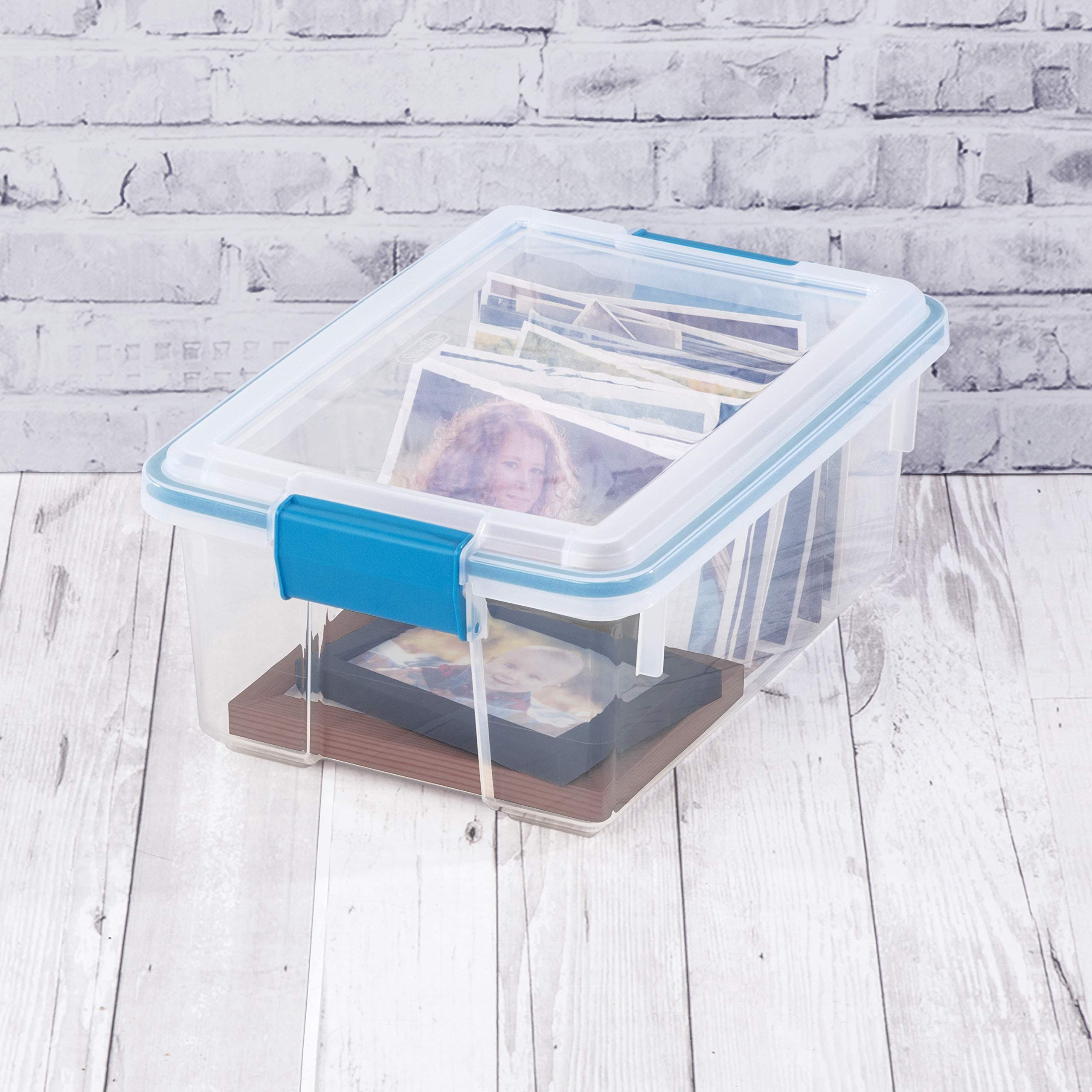 Sterilite12 Qt Gasket Box, Stackable Storage Bin with Latching Lid and Tight Seal, Plastic Container to Organize Basement, Clear Base and Lid, 6-Pack