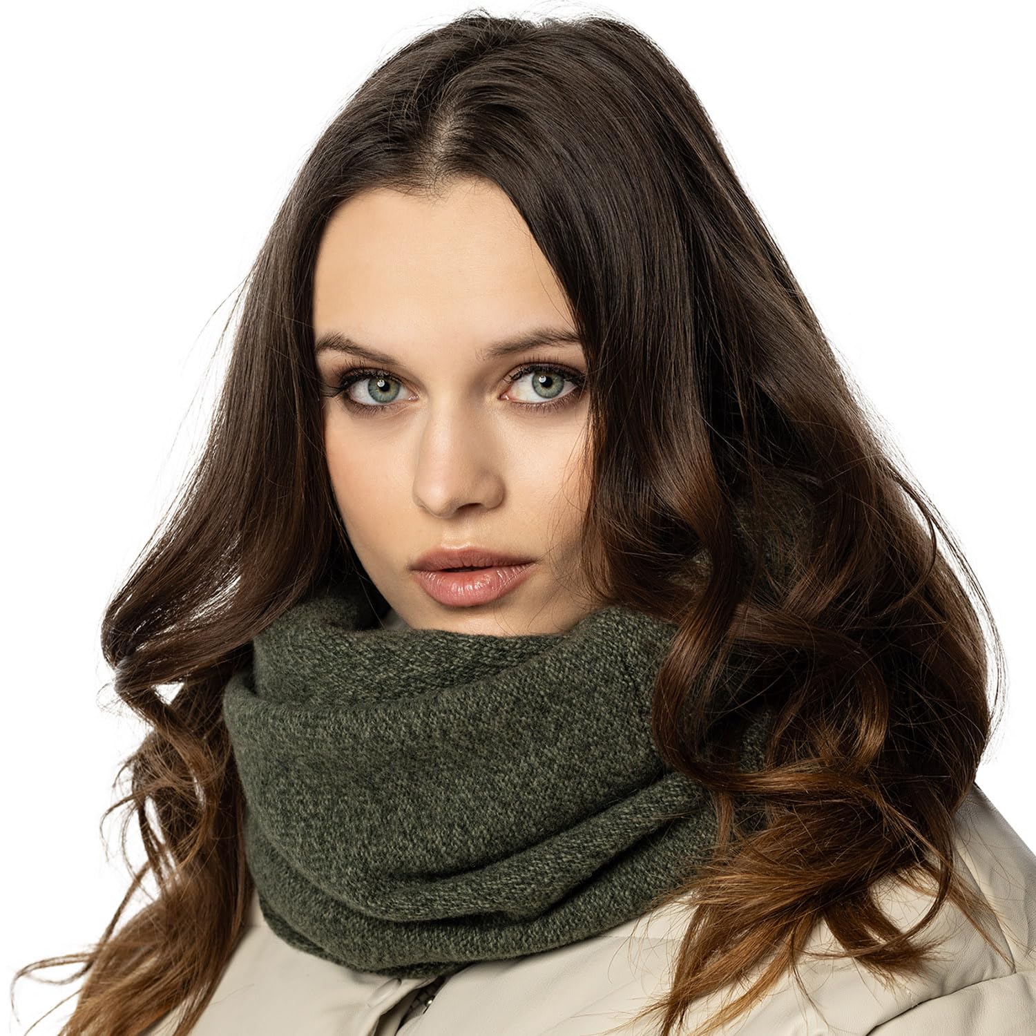 Vivisence Women's Green Melange Luxurious Wool Snood Scarf With Timeless Soft And Warm Melange Pattern Foldable Ultimate Warmth And Style Ideal For Cold Winter And Autumn Weather, ,Uni