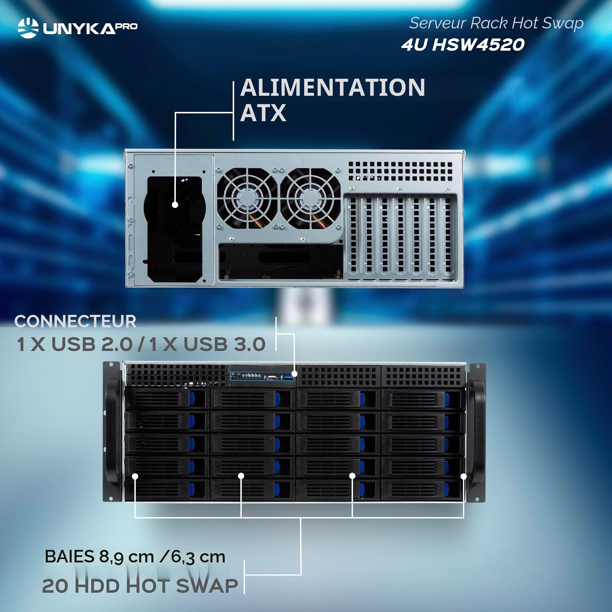 UNYKAch 4U HSW4520 Serveur Rack, Hot Swap Caisse Rack
