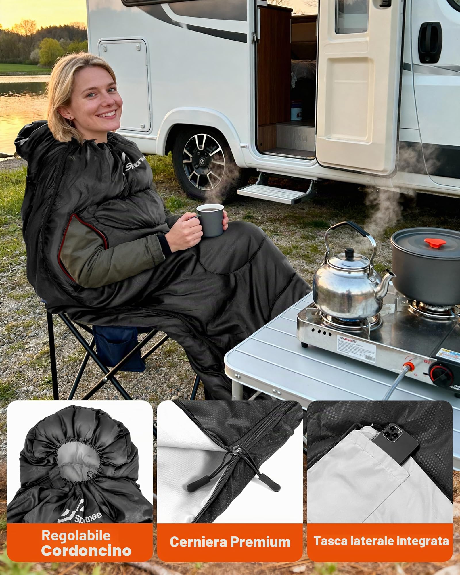 Sacco a pelo 3-4 stagioni, 220 x 84 cm, impermeabile, leggero, per campeggio, viaggi e attività all'aperto, ideale per adulti 1,9 kg