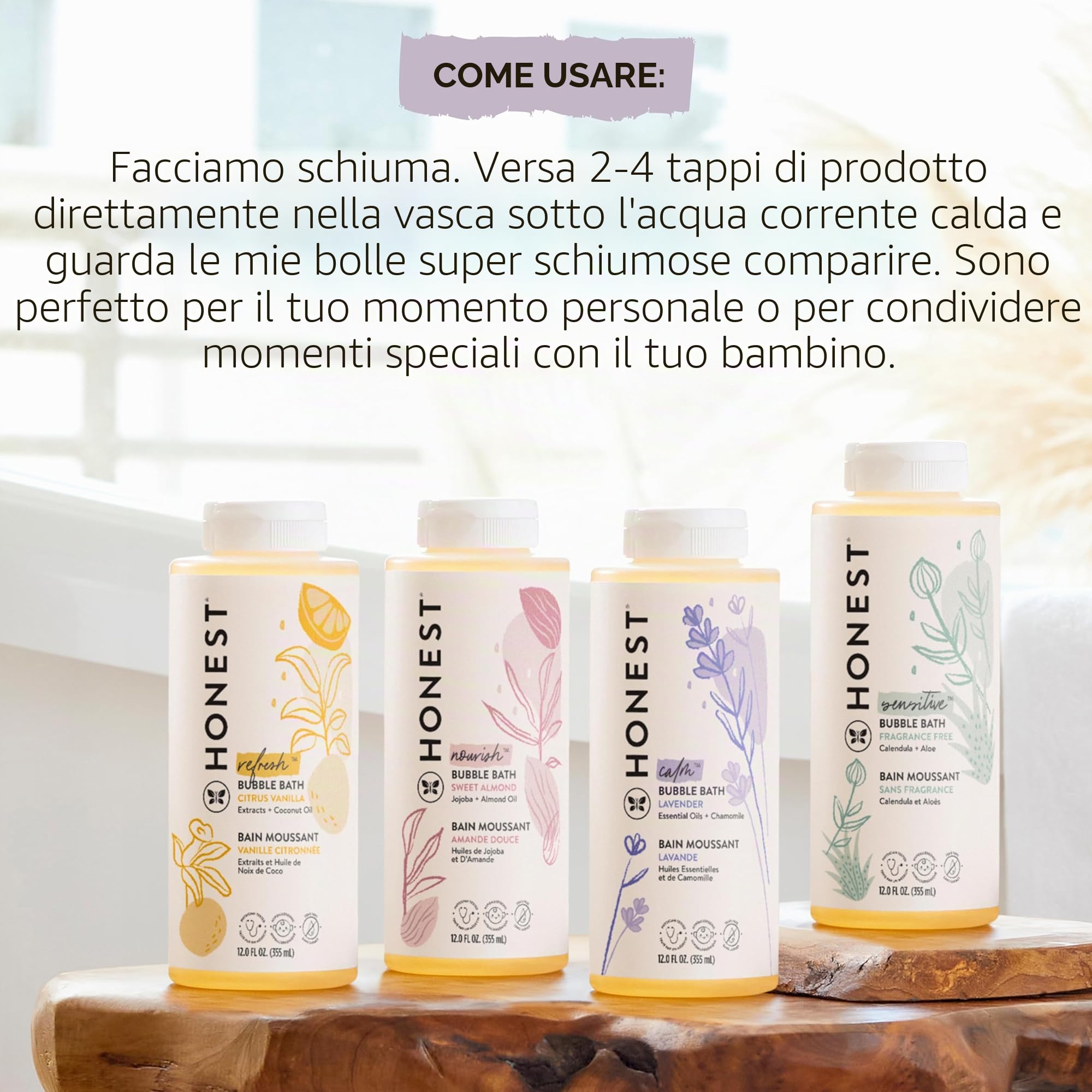 Honest - Bagno schiumogeno ipoallergenico alla lavanda con piante di origine naturale, lavanda da sogno, 30 ml