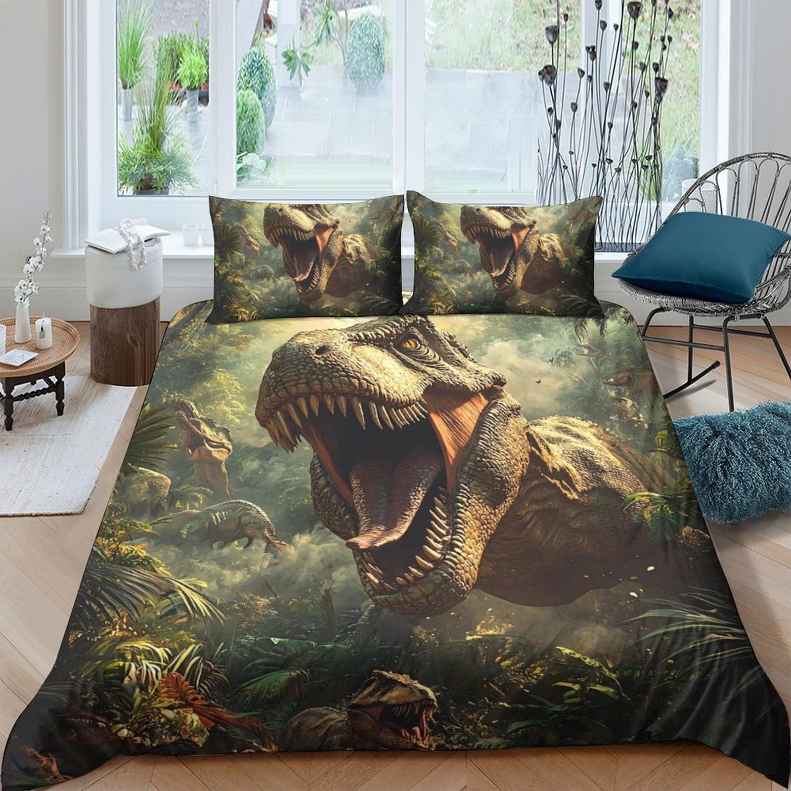 Ctjqhvkz Style-9 3D Printed Dinosaur Jungle Fitted Sheet Microfiber Soft Anti-Slip Bedroom Decor T-Rex Bed Cover For Home Guest Room Single（135X200cm）