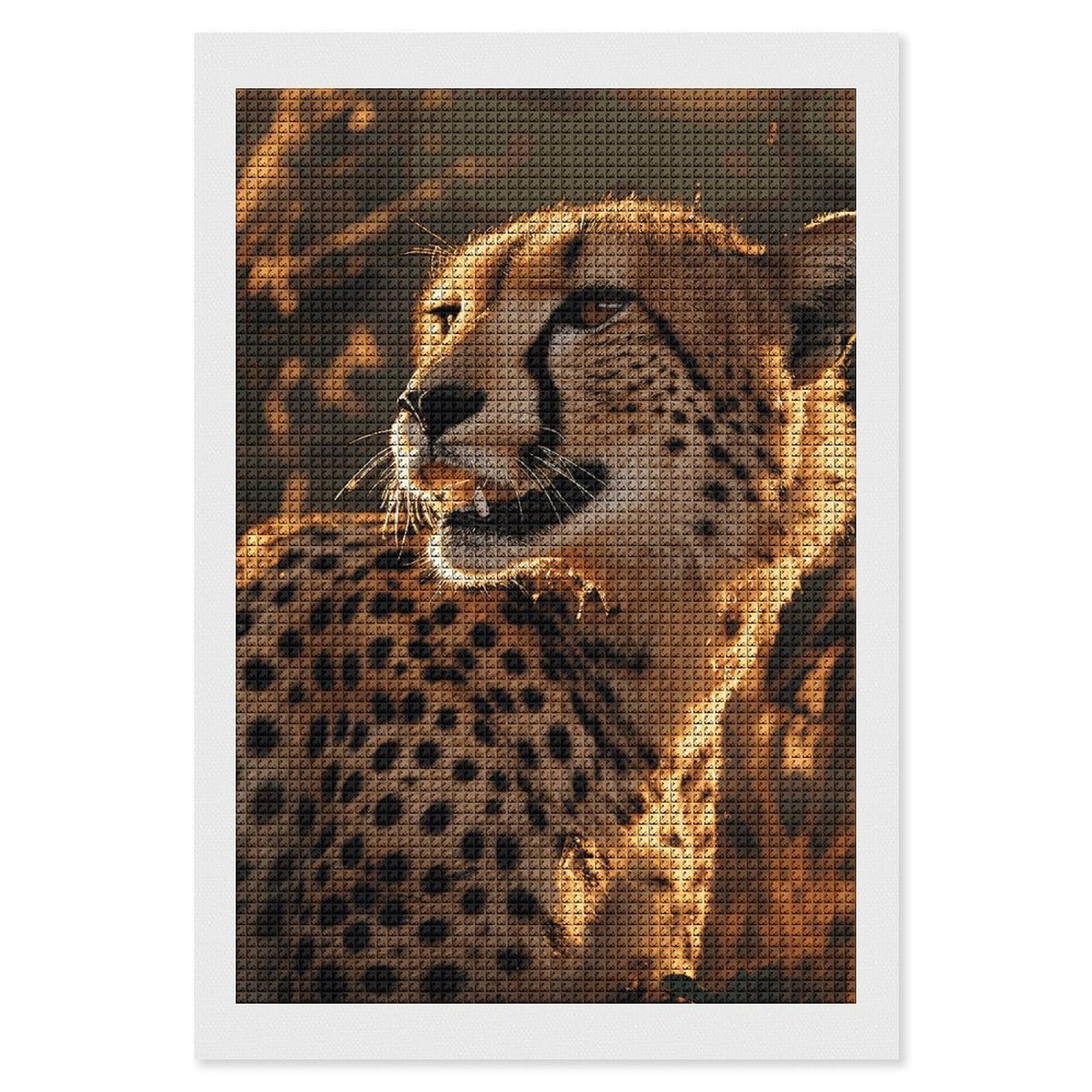 Cheetah Diamond Art Kits for Adults, DIY 5D Diamonds Painting Kits for Beginner, Round Full Drill Diamond Dots Painting, 8"x12" Diamonds Pictures Gem Art and Crafts Wall Decor